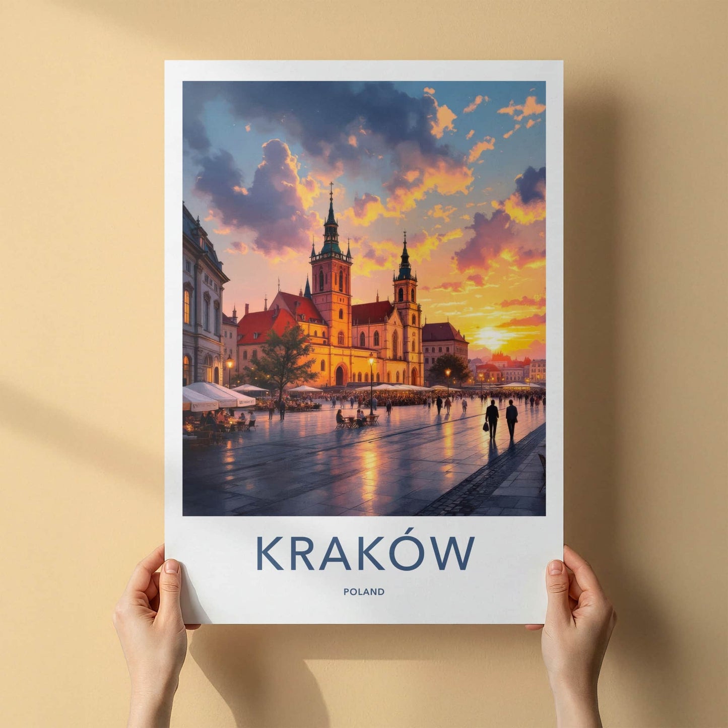Krakow Poster - Poland Travel Art - Historic Square Sunset Home Decor