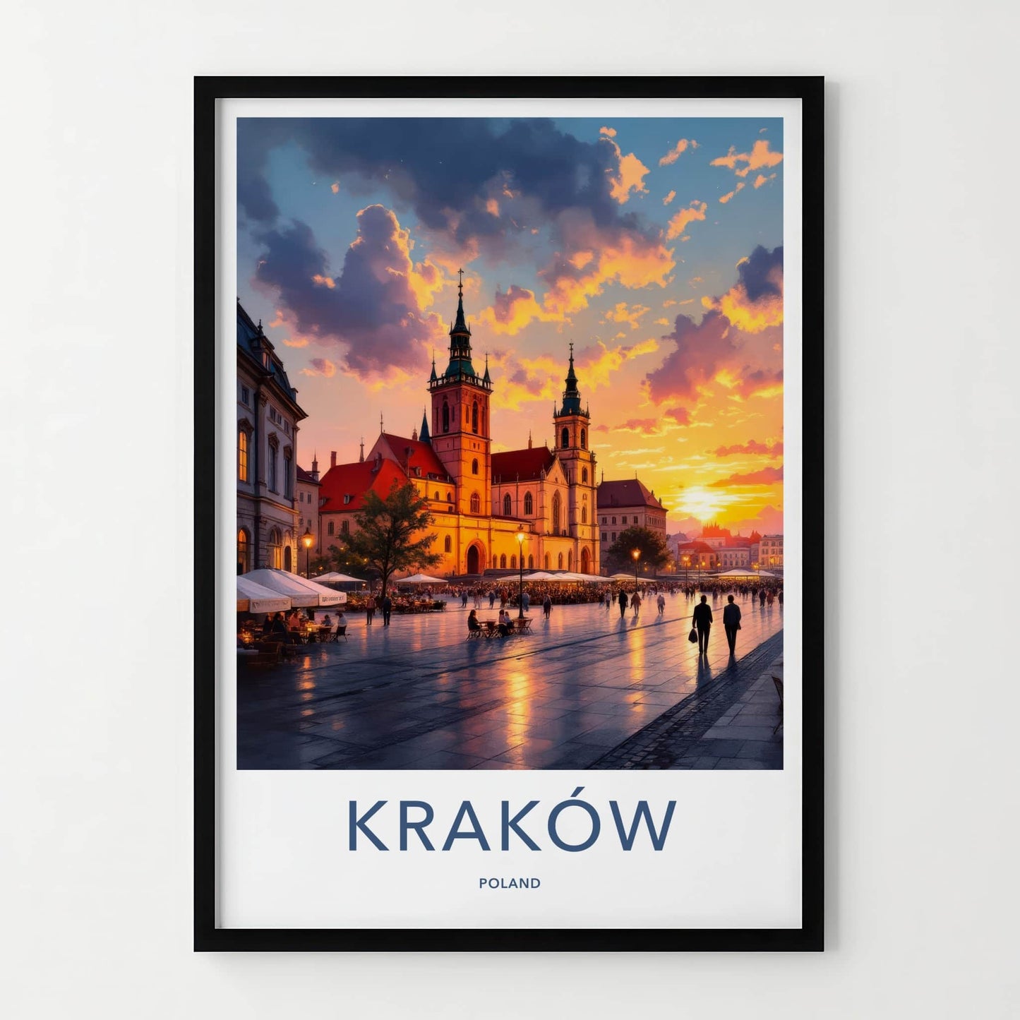 Krakow Poster - Poland Travel Art - Historic Square Sunset Home Decor