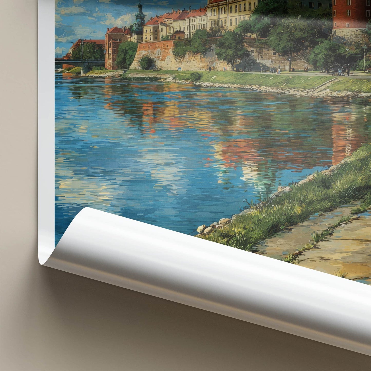 Krakow Poster - Poland Travel Art - Riverside Castle Towers Home Decor