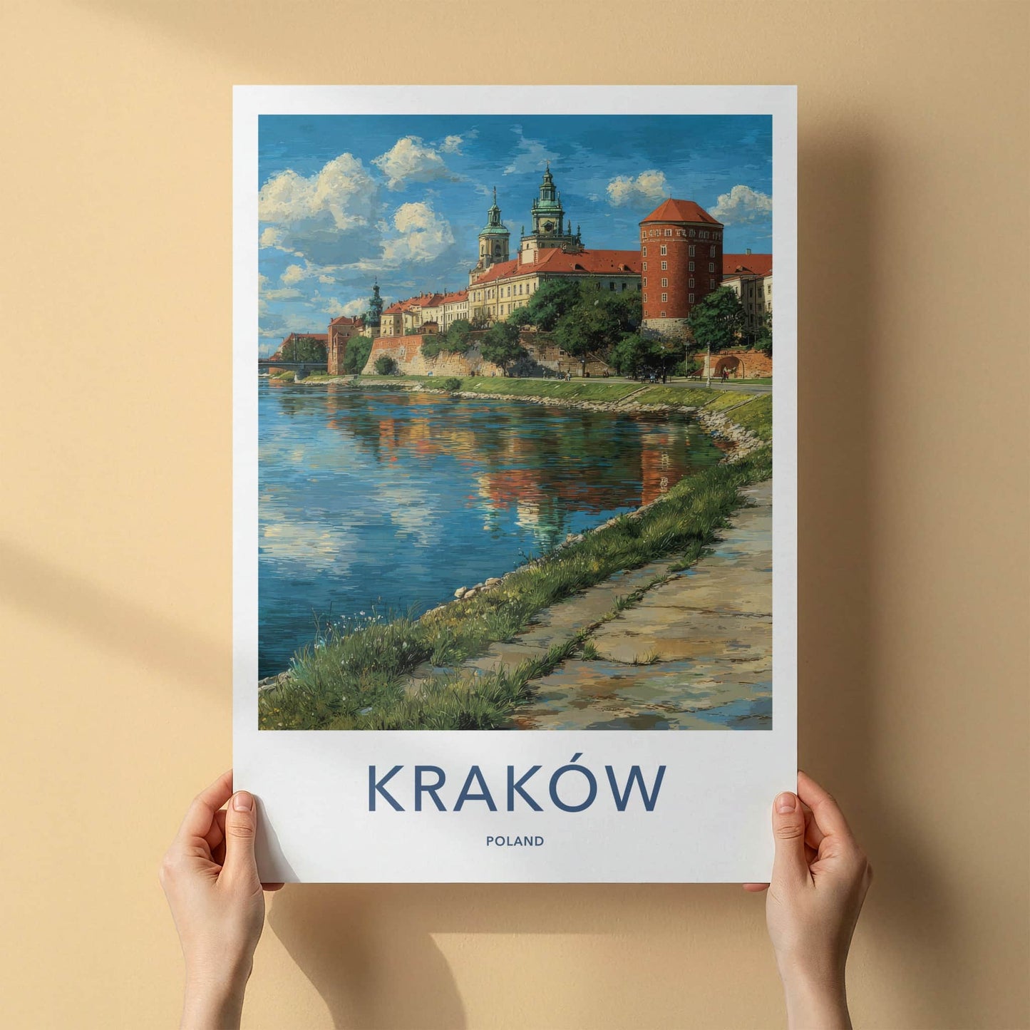 Krakow Poster - Poland Travel Art - Riverside Castle Towers Home Decor