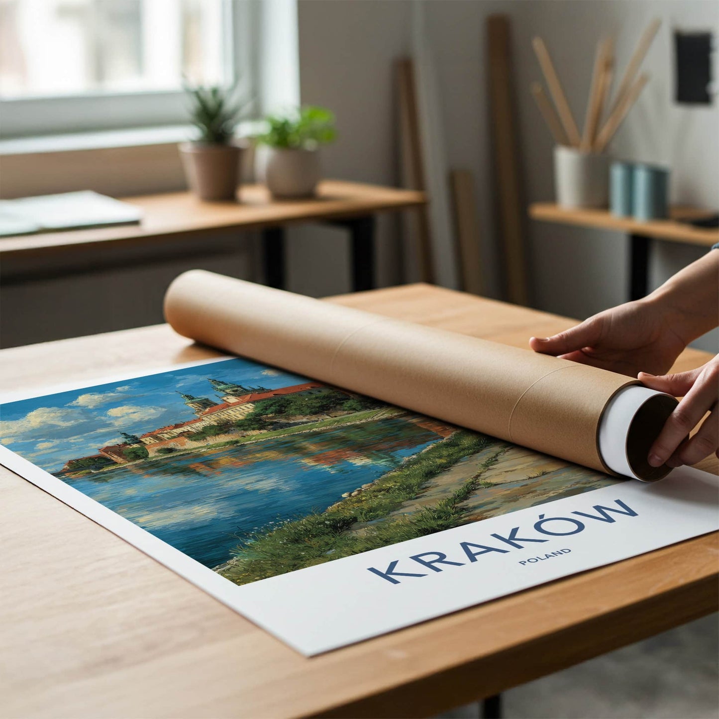 Krakow Poster - Poland Travel Art - Riverside Castle Towers Home Decor
