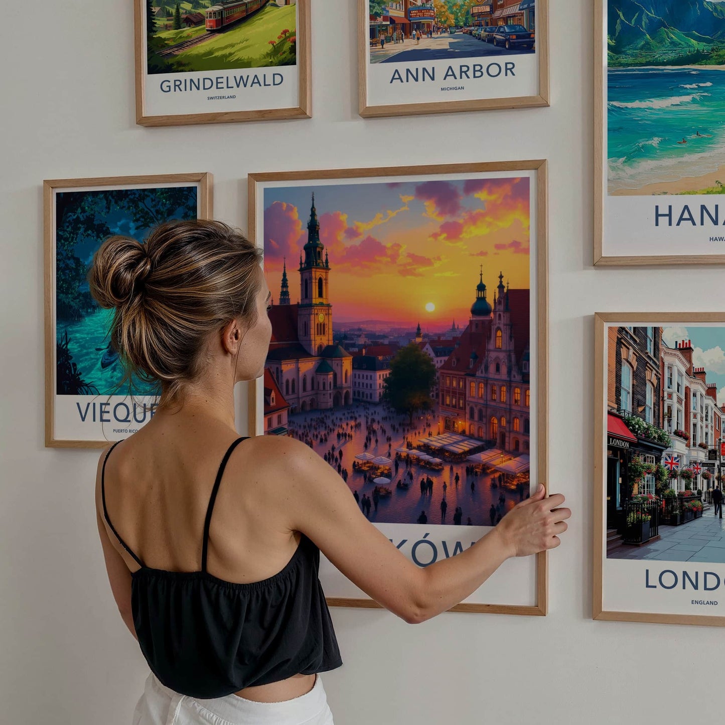 Krakow Poster - Poland Travel Art - Vibrant City Sunset Home Decor