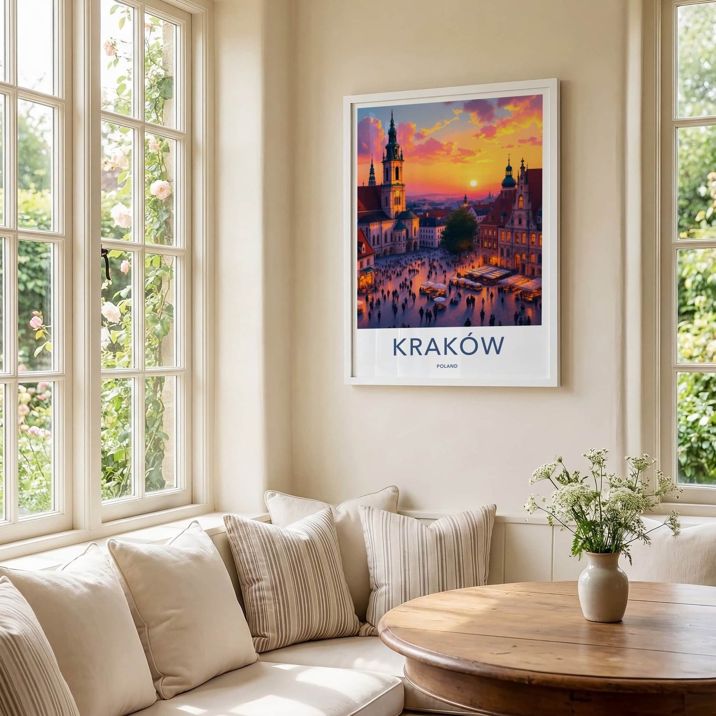Krakow Poster - Poland Travel Art - Vibrant City Sunset Home Decor