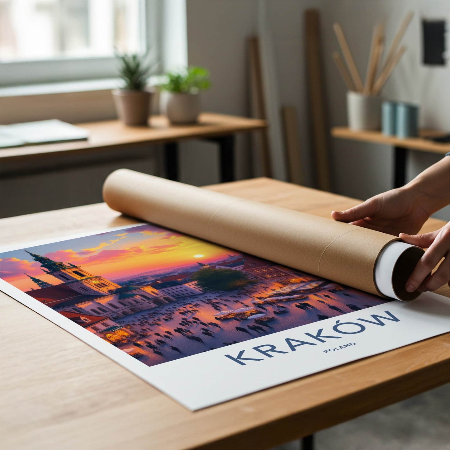 Krakow Poster - Poland Travel Art - Vibrant City Sunset Home Decor