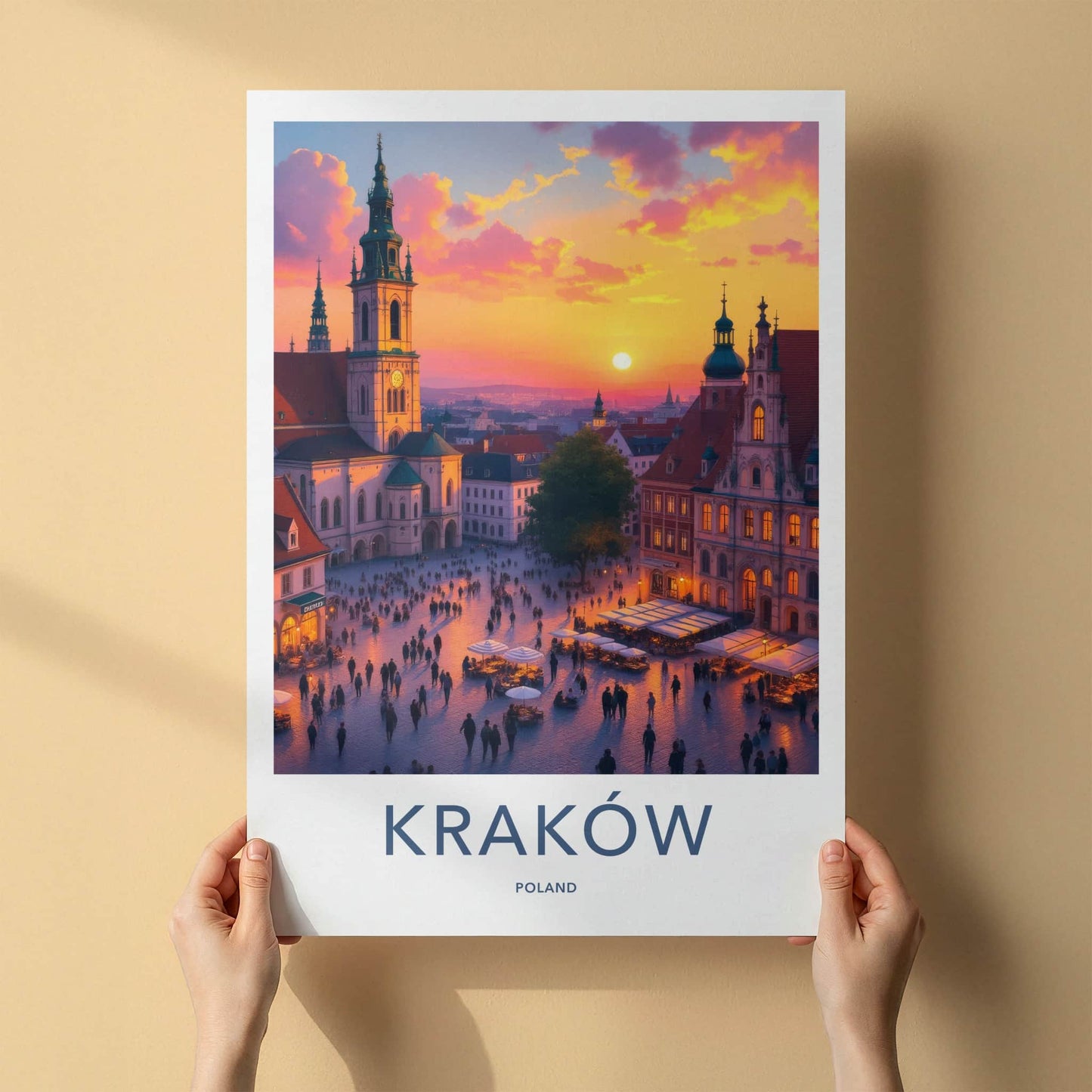 Krakow Poster - Poland Travel Art - Vibrant City Sunset Home Decor