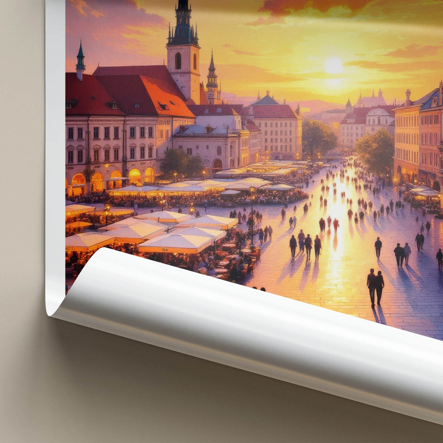 Krakow Poster - Poland Travel Art - Vibrant Market Sunset Home Decor
