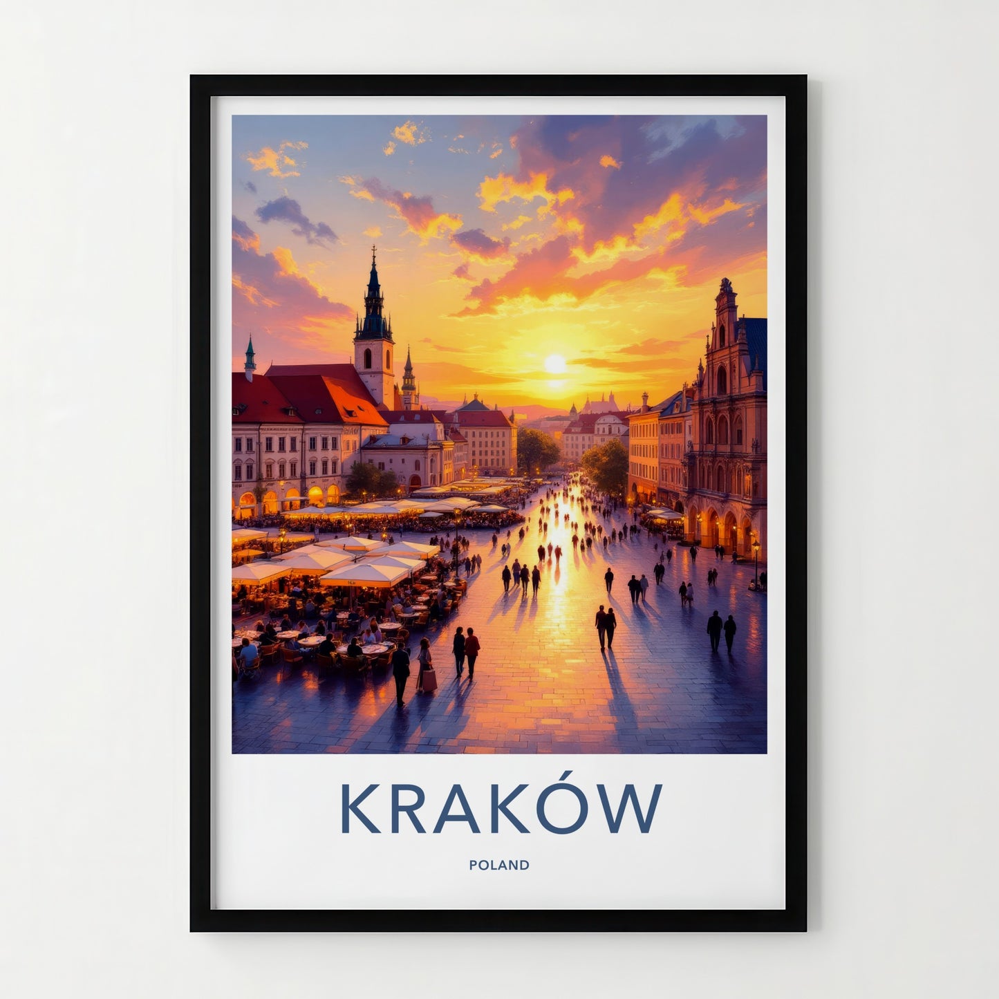 Krakow Poster - Poland Travel Art - Vibrant Market Sunset Home Decor