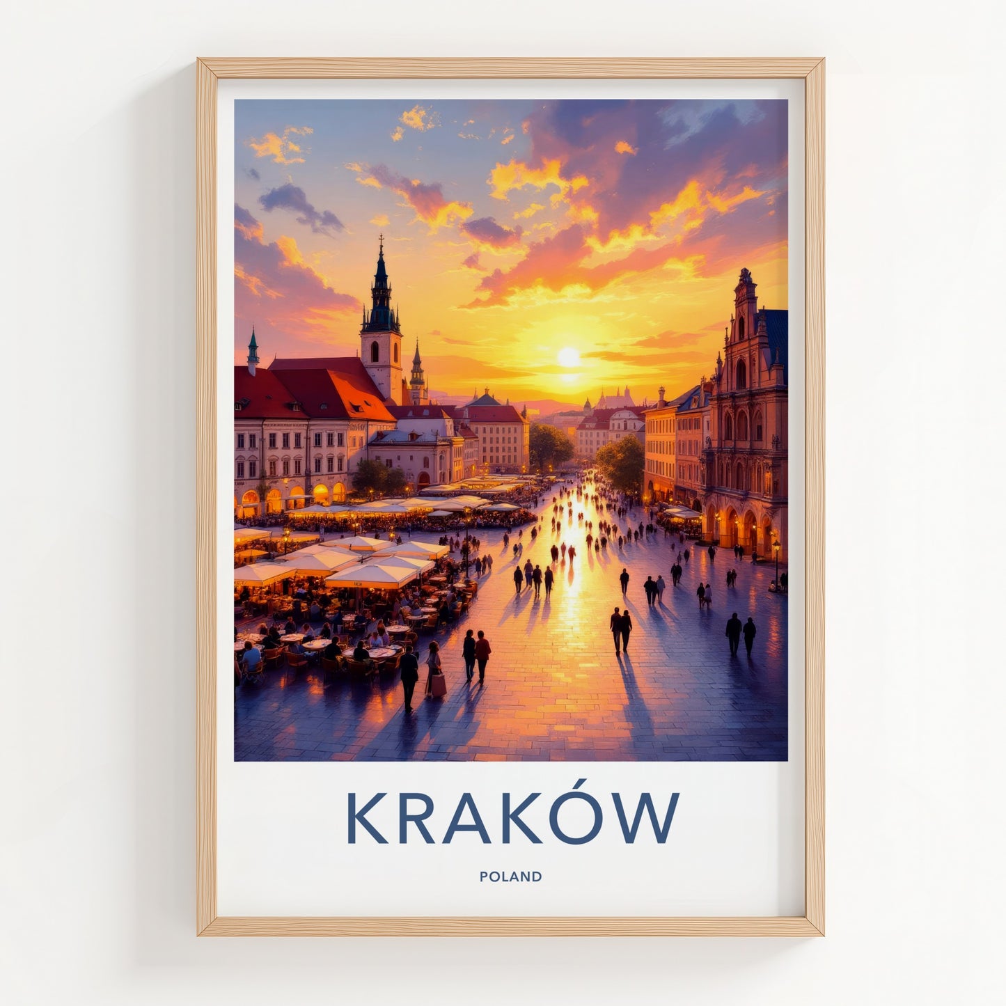 Krakow Poster - Poland Travel Art - Vibrant Market Sunset Home Decor