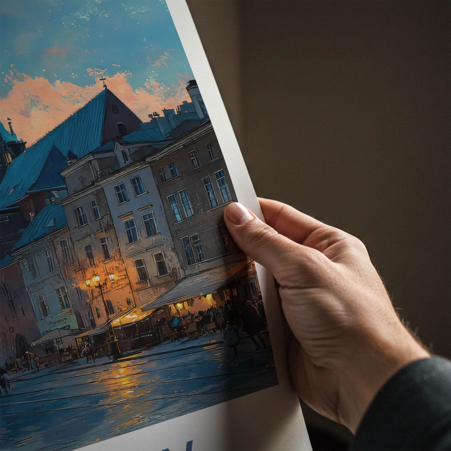 Krakow Poster - Poland Travel Print - Evening Cityscape Home Decor