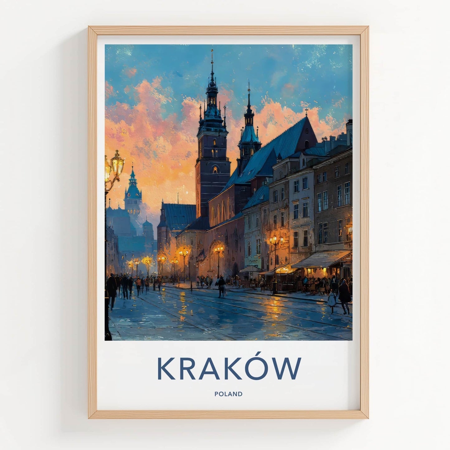 Krakow Poster - Poland Travel Print - Evening Cityscape Home Decor