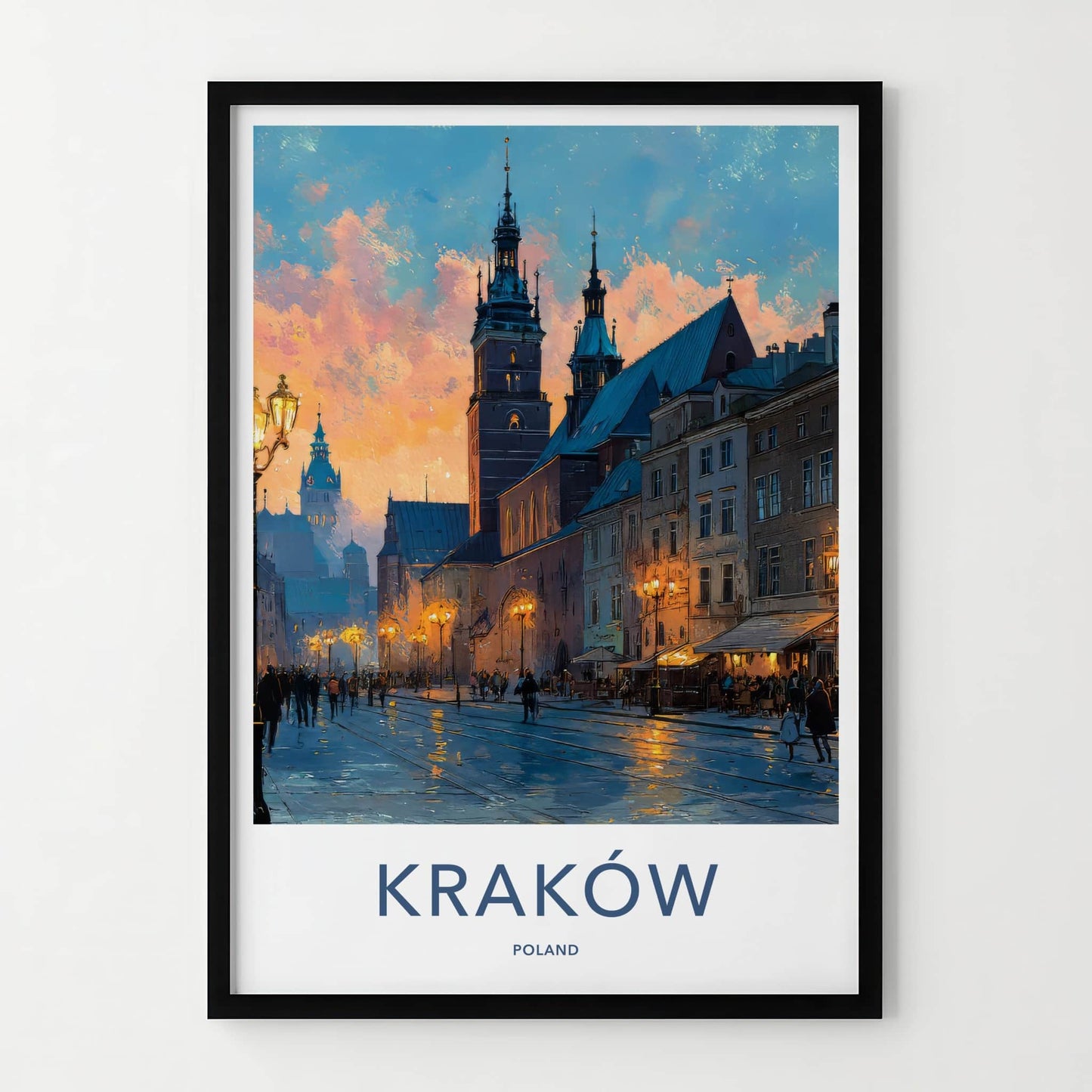Krakow Poster - Poland Travel Print - Evening Cityscape Home Decor