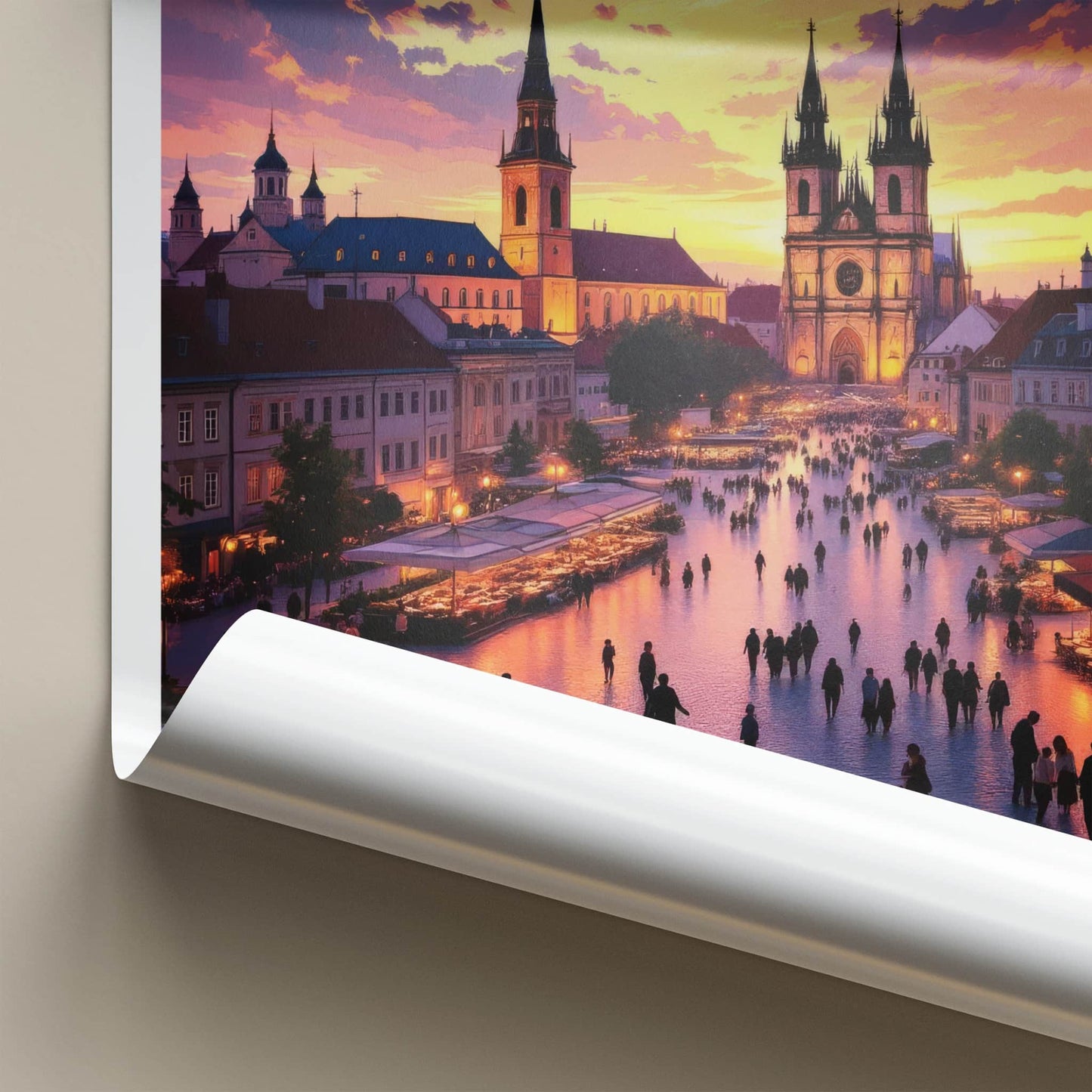 Krakow Poster - Poland Wall Art - Historic Square Evening Home Decor