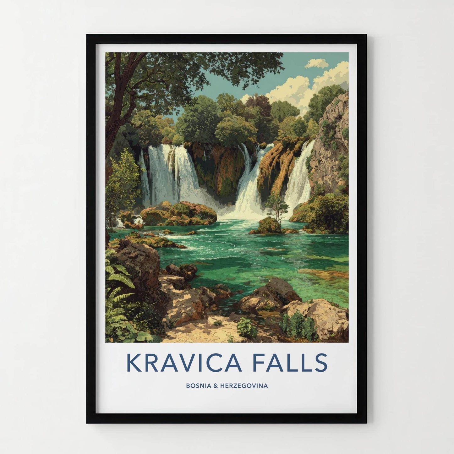 Kravica Falls Poster - Bosnia And Herzegovina Travel Art - Lush Cascading Turquoise Home Decor