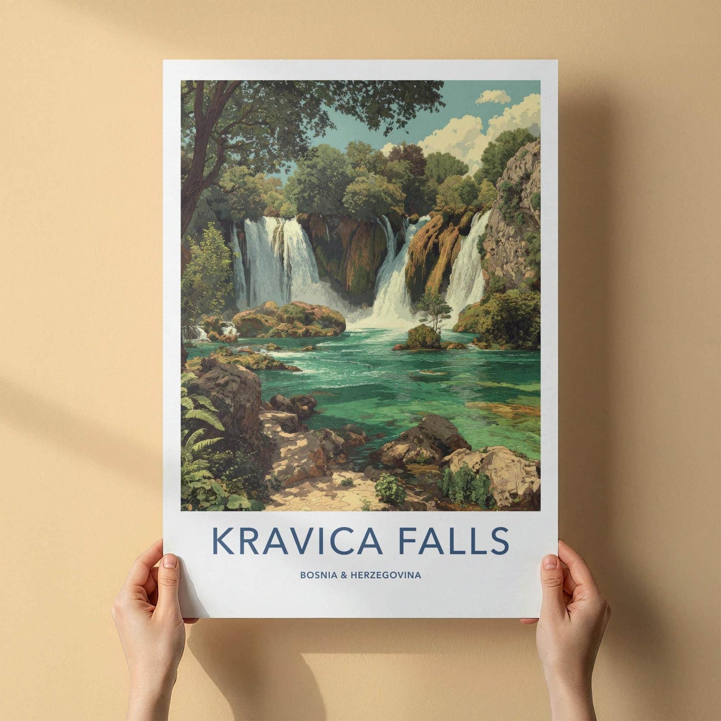 Kravica Falls Poster - Bosnia And Herzegovina Travel Art - Lush Cascading Turquoise Home Decor