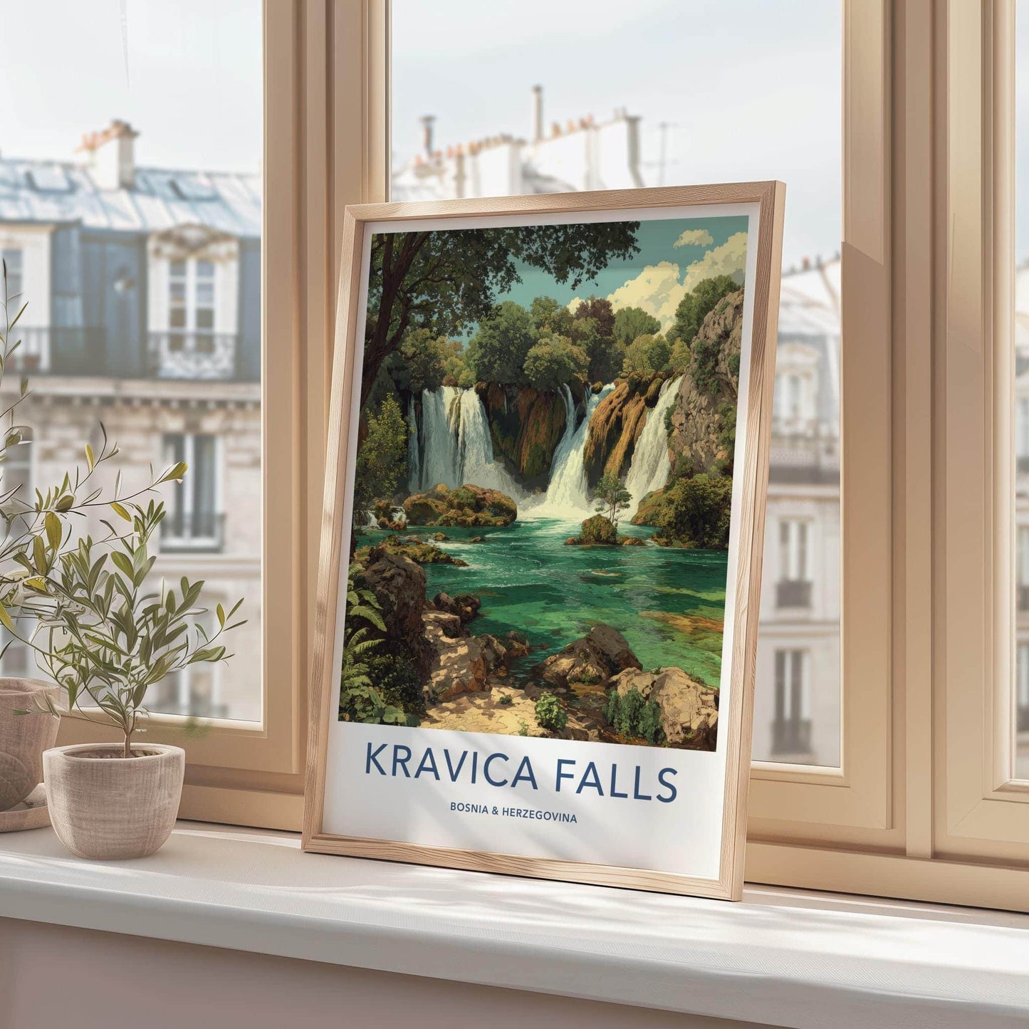 Kravica Falls Poster - Bosnia And Herzegovina Travel Art - Lush Cascading Turquoise Home Decor