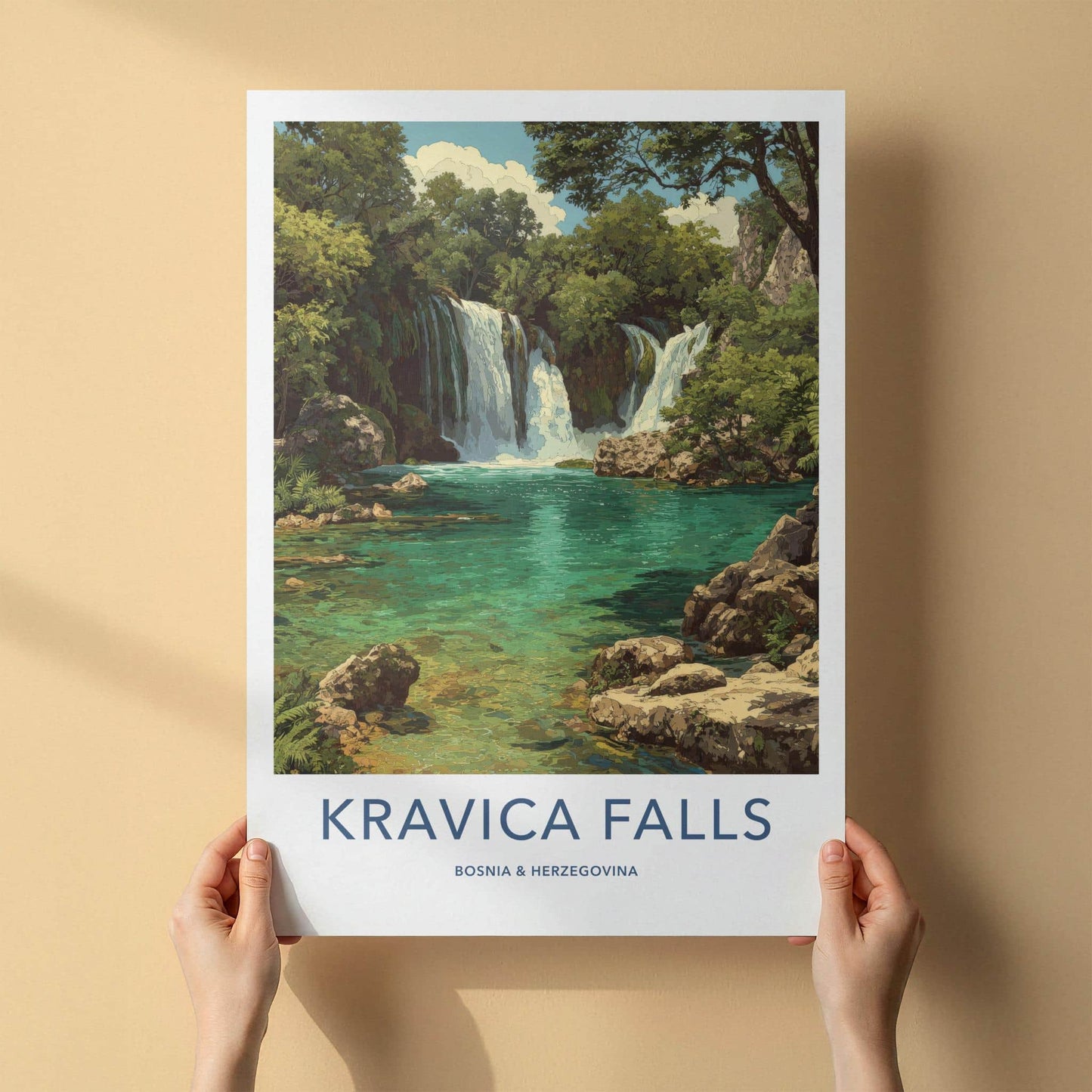 Kravica Falls Poster - Bosnia and Herzegovina Wall Art - Lush Green Waterfalls Gift