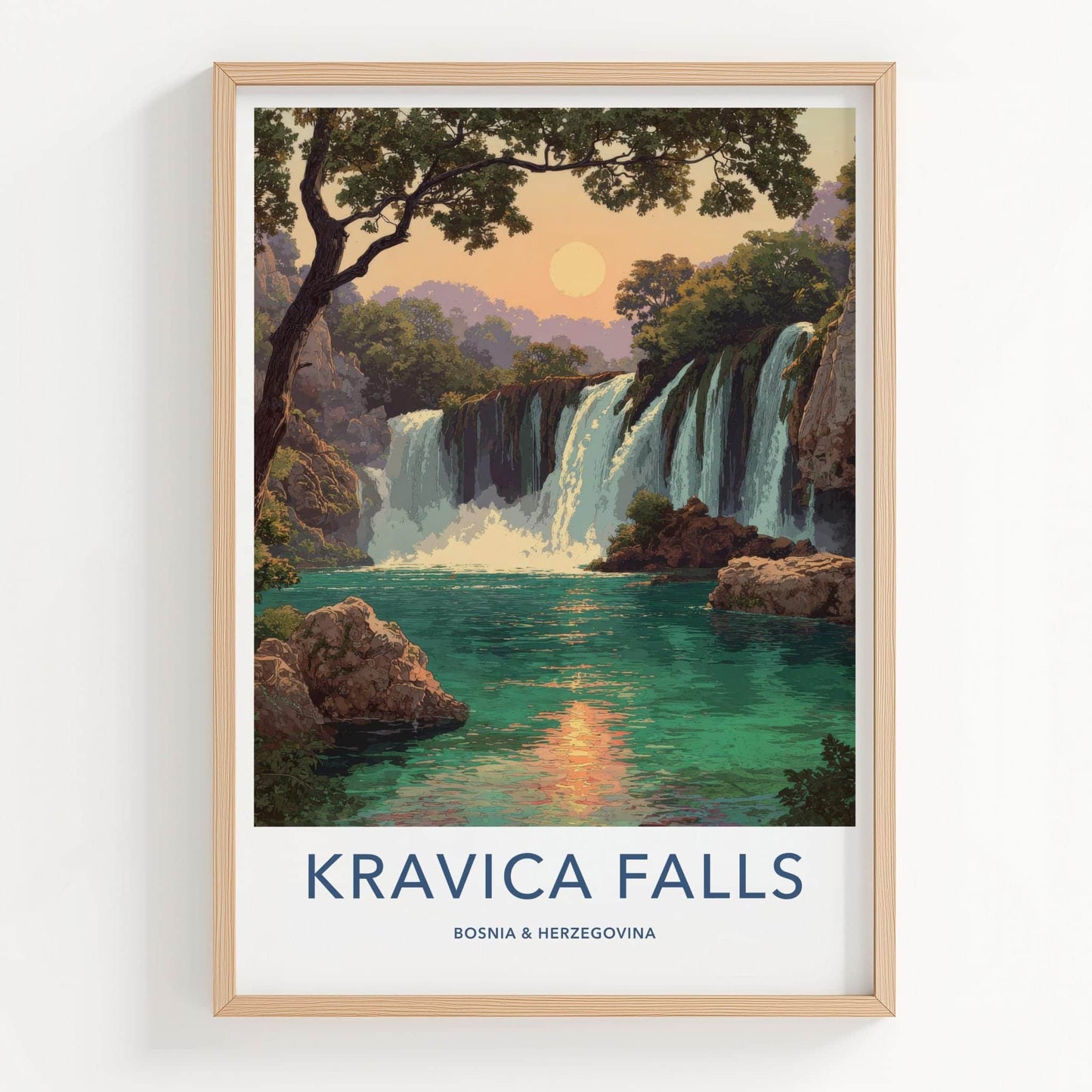 Kravica Falls Poster - Bosnia Herzegovina Wall Art - Lush Sunset Waterfall Home Decor