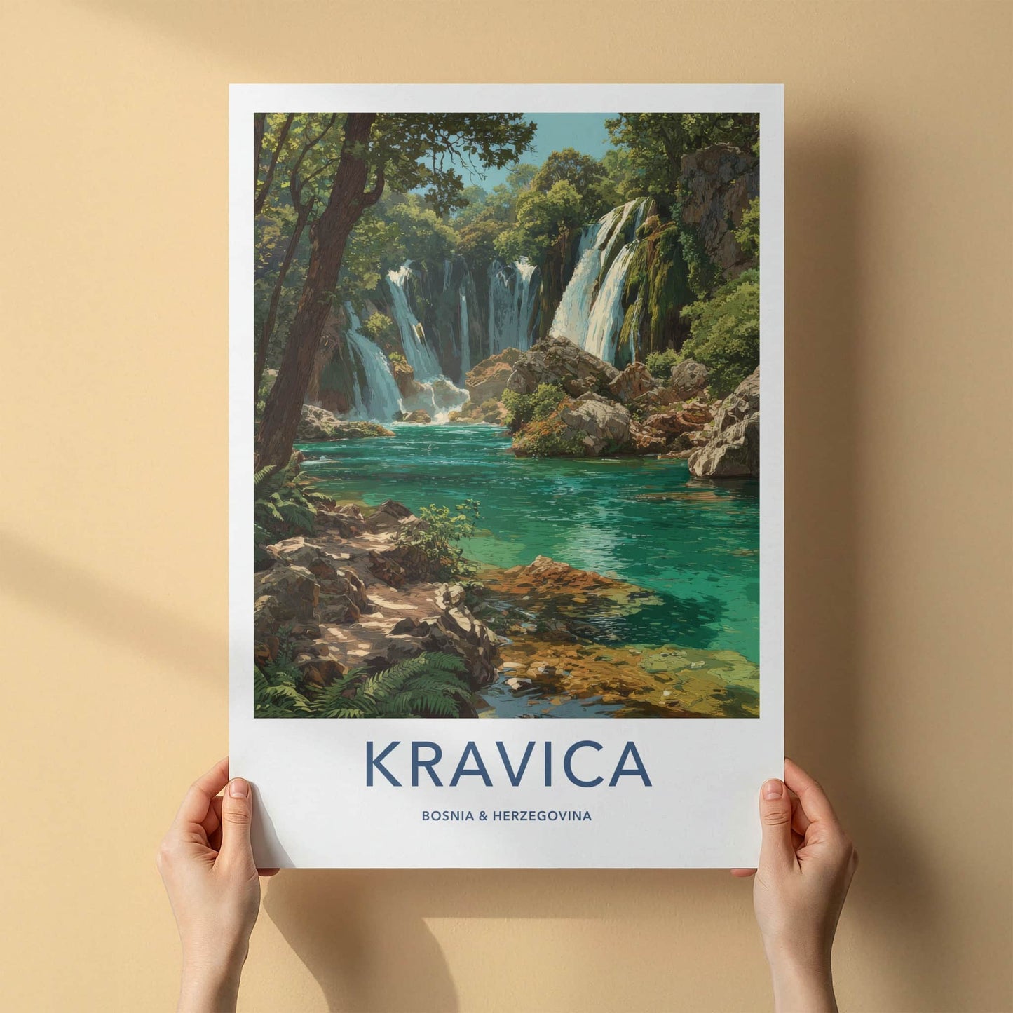 Kravica Poster - Bosnia Herzegovina Travel Print Cascading Waterfalls Home Decor