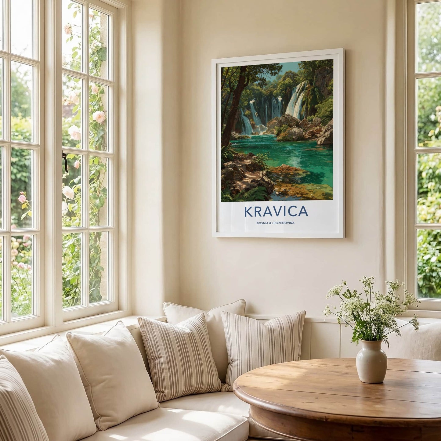 Kravica Poster - Bosnia Herzegovina Travel Print Cascading Waterfalls Home Decor