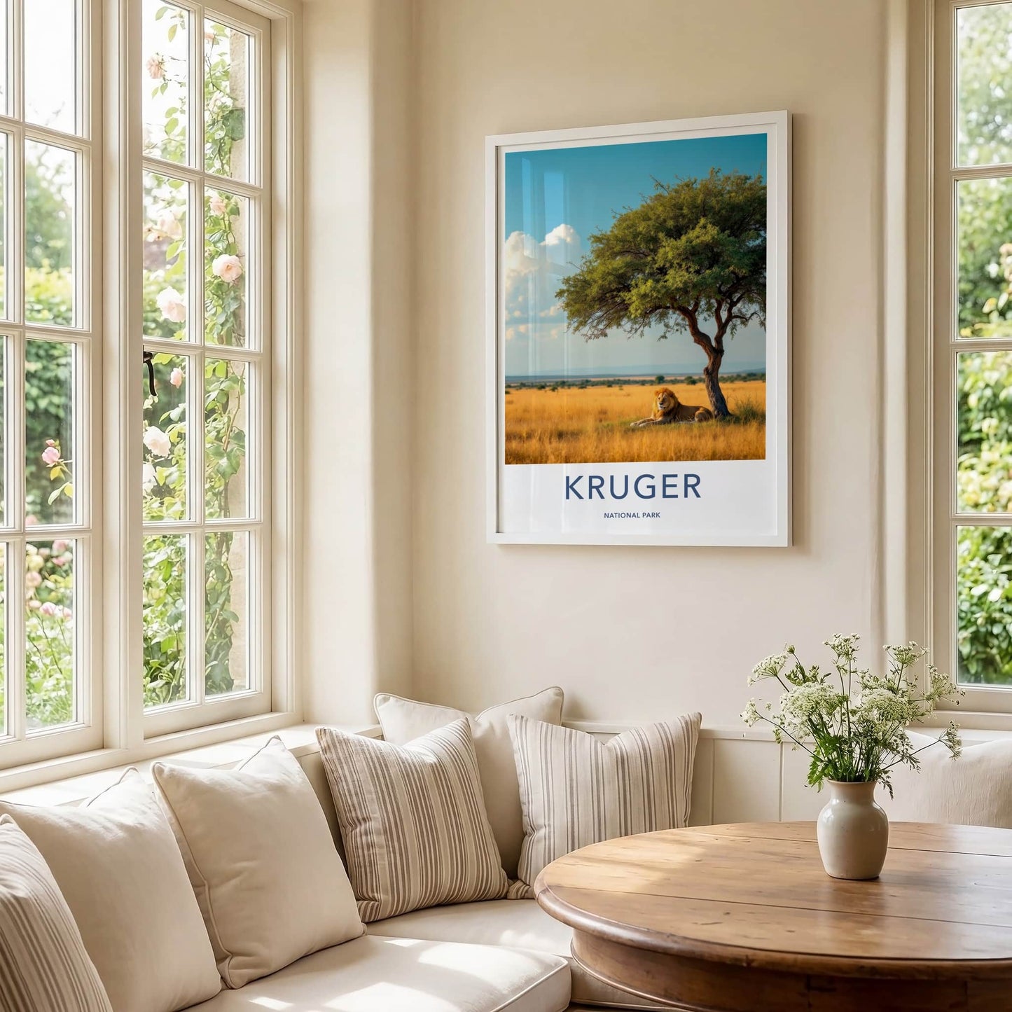 Kruger National Park Poster - South Africa Travel Art - Lion Resting Shade Home Decor
