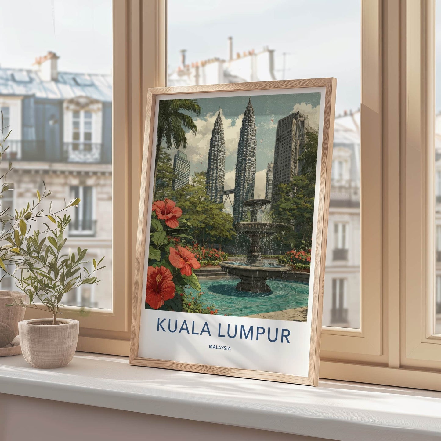 Kuala Lumpur Poster - Malaysia Framed Print - Twin Skyscrapers Fountain Wall Art