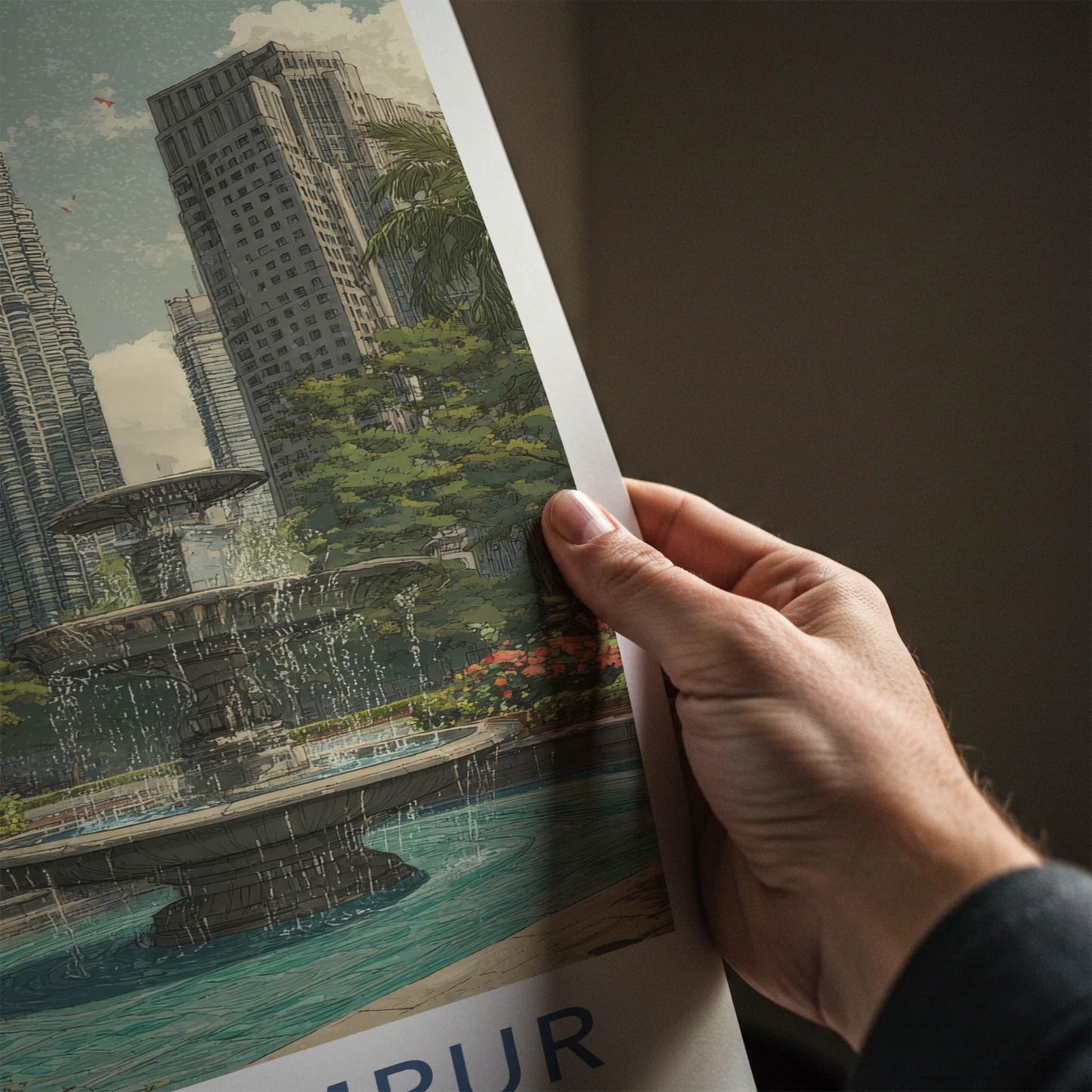 Kuala Lumpur Poster - Malaysia Framed Print - Twin Skyscrapers Fountain Wall Art
