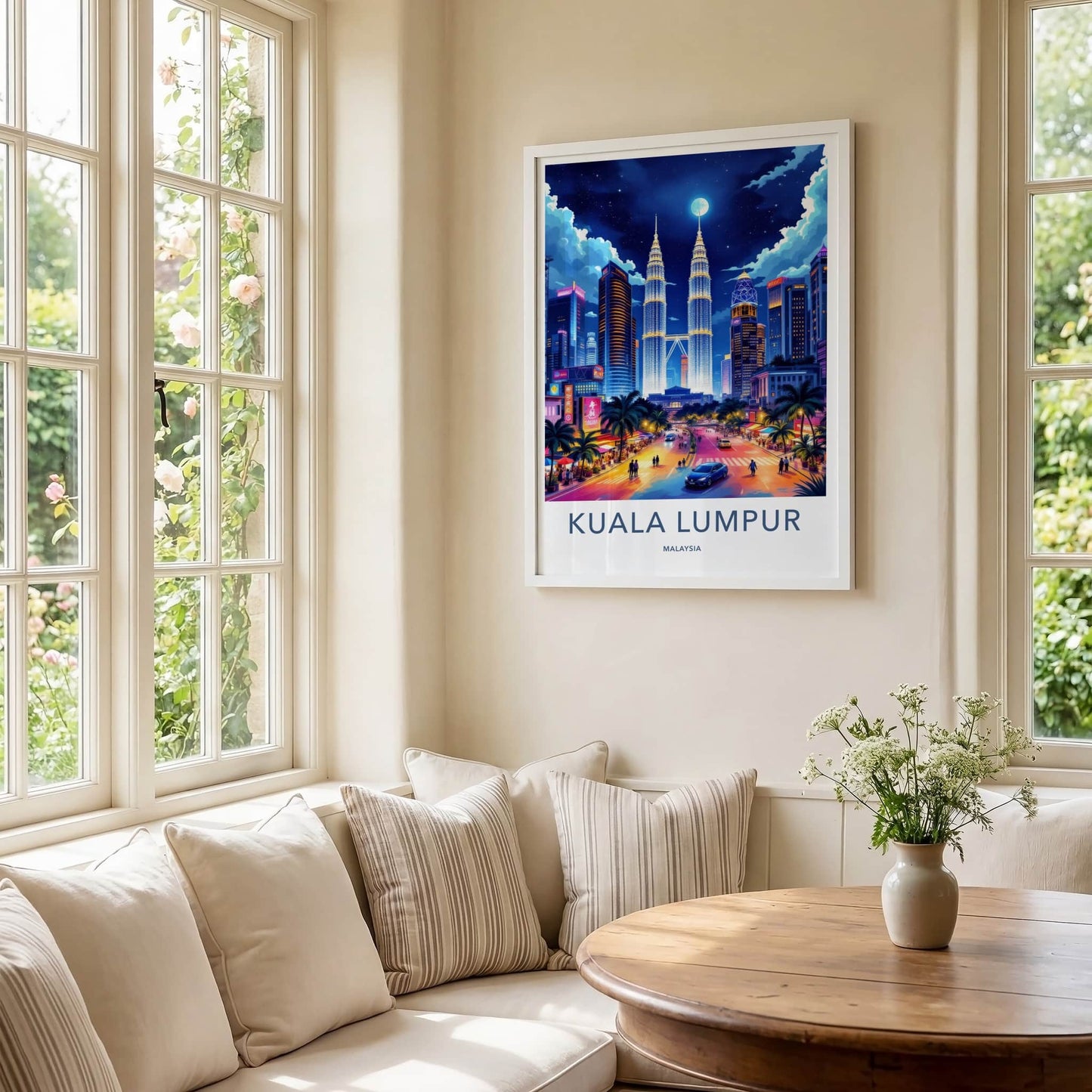 Kuala Lumpur Poster - Malaysia Travel Art - Moonlit Cityscape Towers Home Decor