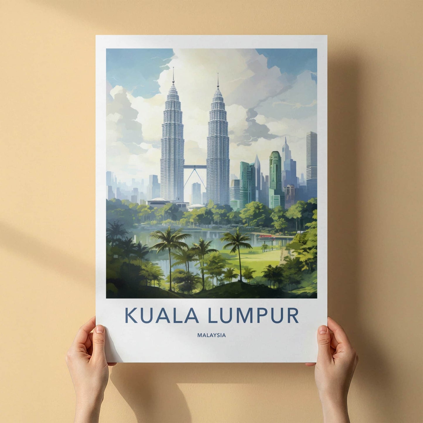 Kuala Lumpur Poster - Malaysia Travel Art - Twin Towers Lake Home Decor