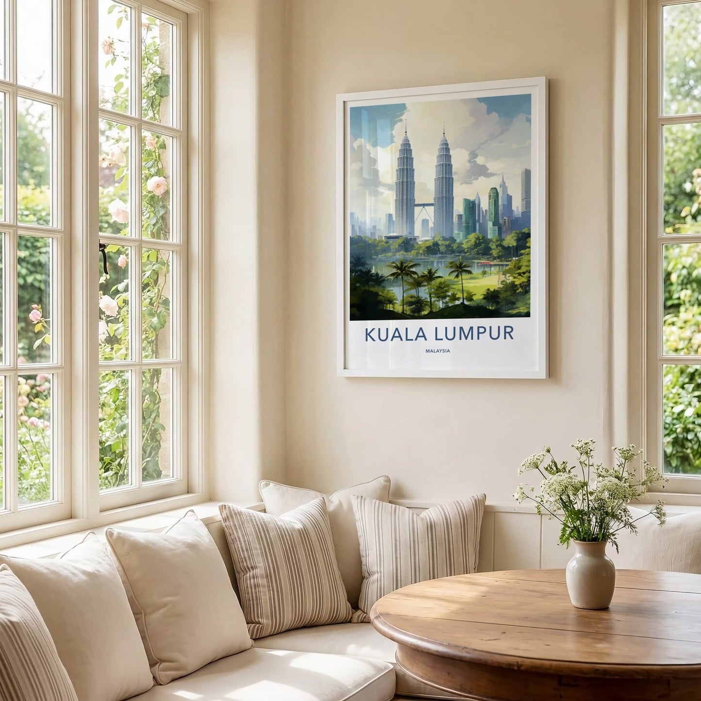 Kuala Lumpur Poster - Malaysia Travel Art - Twin Towers Lake Home Decor