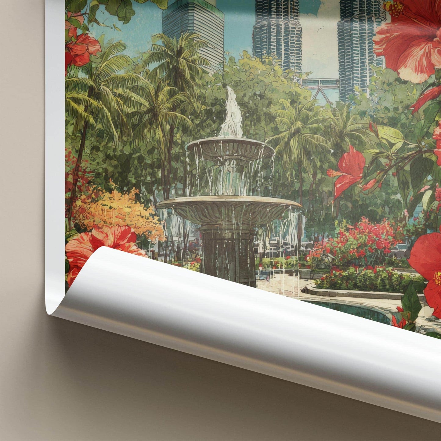 Kuala Lumpur Poster - Malaysia Wall Art - Towers Fountain Flowers Home Decor