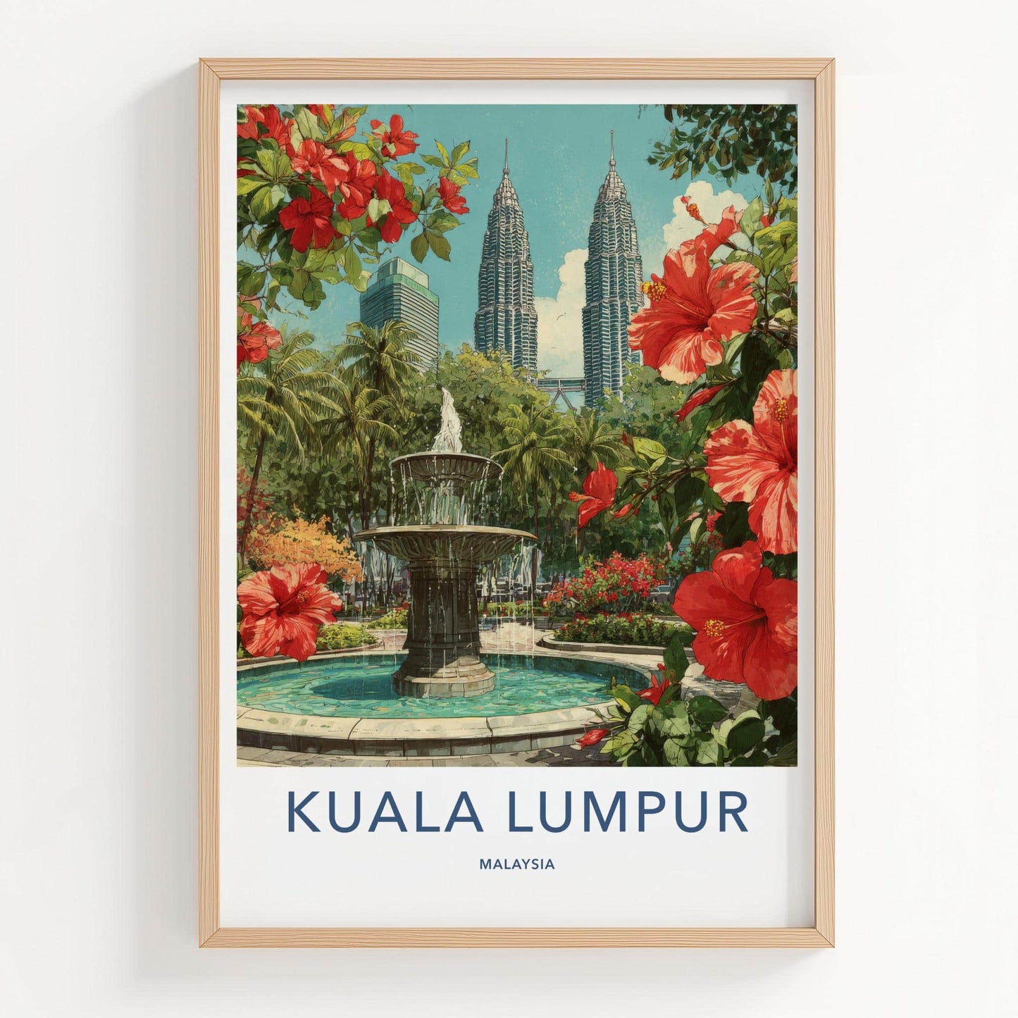 Kuala Lumpur Poster - Malaysia Wall Art - Towers Fountain Flowers Home Decor