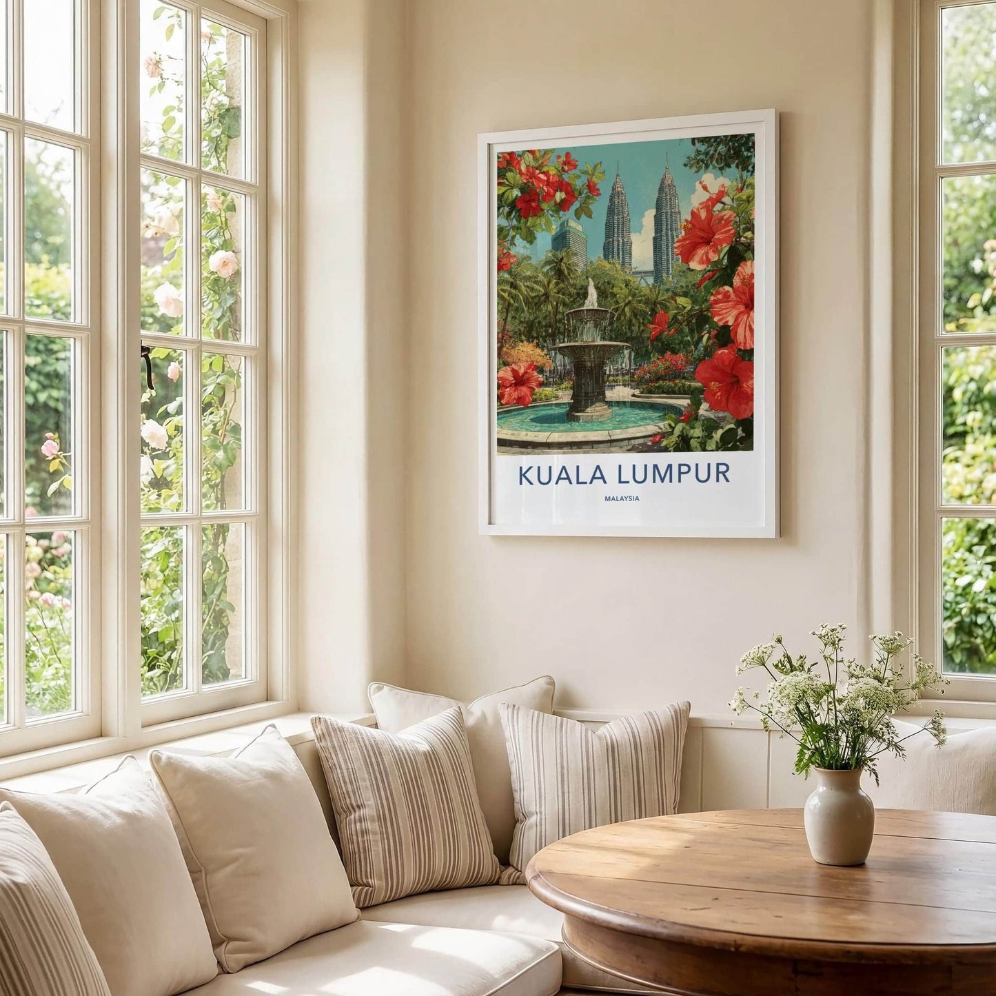 Kuala Lumpur Poster - Malaysia Wall Art - Towers Fountain Flowers Home Decor