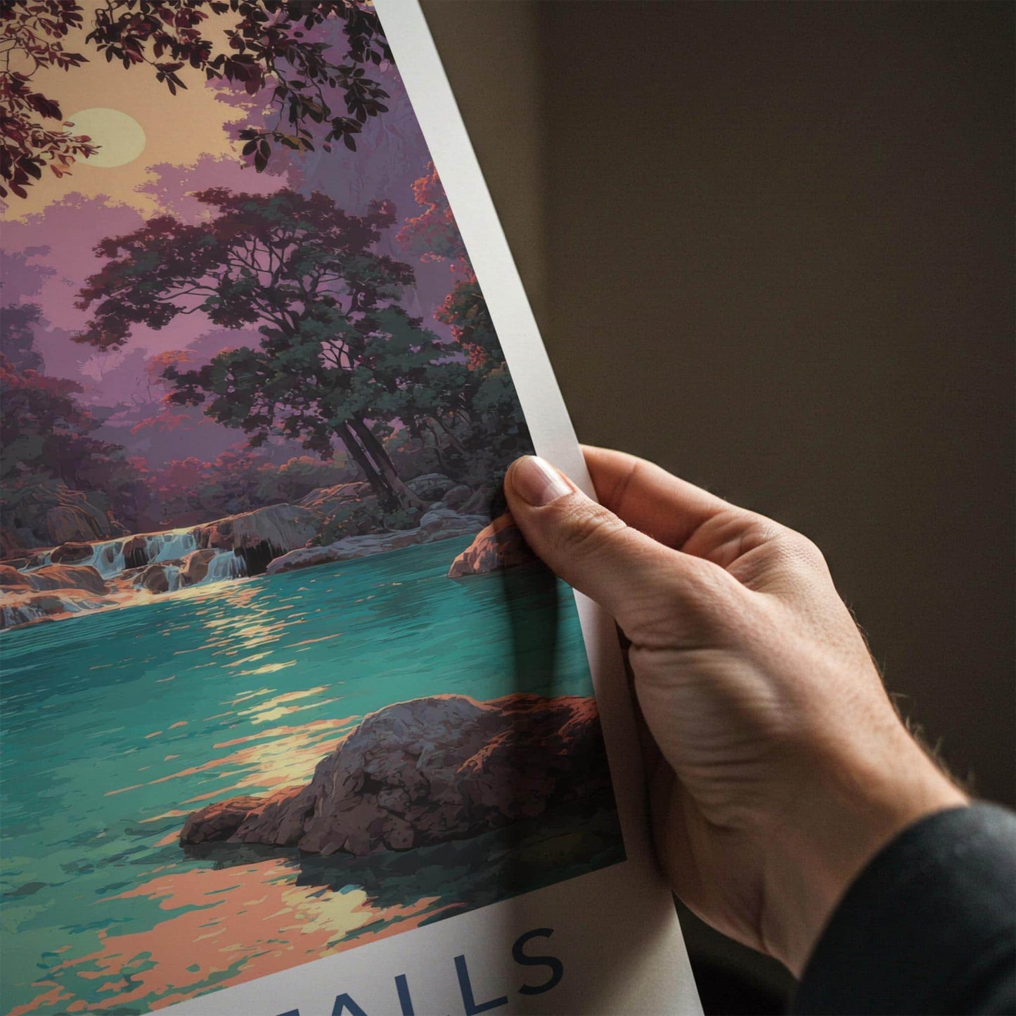 Kuang Si Falls Poster - Laos Travel Art - Vibrant Tropical Oasis Wall Decor