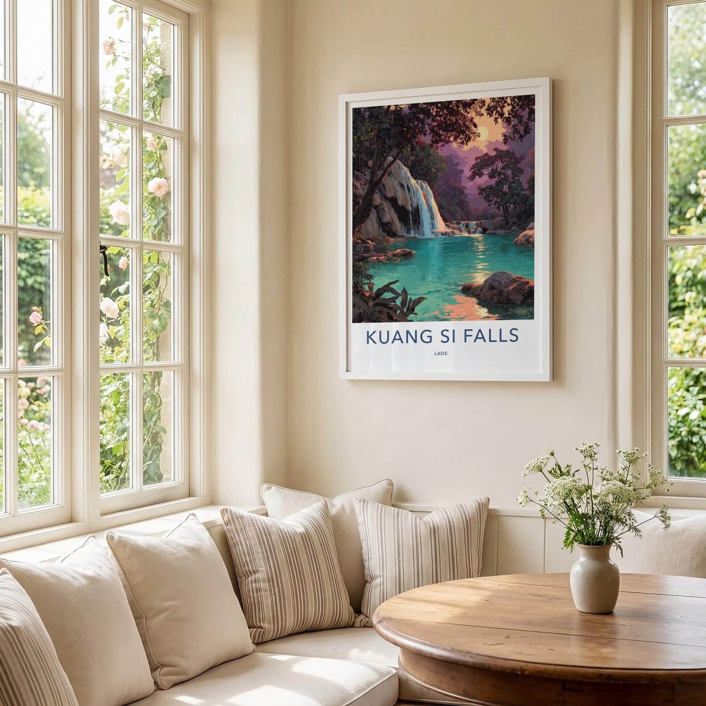 Kuang Si Falls Poster - Laos Travel Art - Vibrant Tropical Oasis Wall Decor