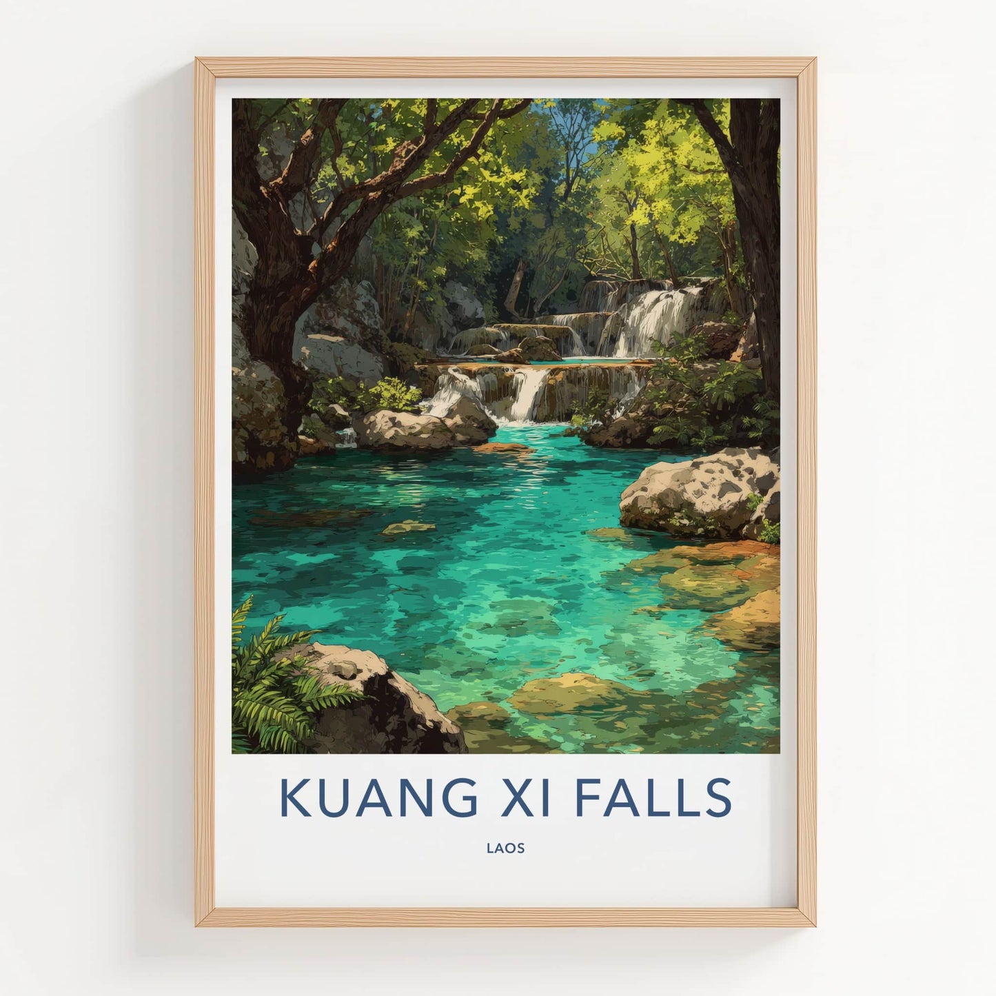 Kuang Xi Falls Poster - Laos Travel Print - Clear Turquoise Water Home Decor