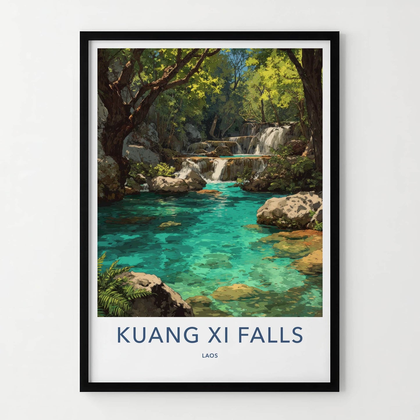 Kuang Xi Falls Poster - Laos Travel Print - Clear Turquoise Water Home Decor