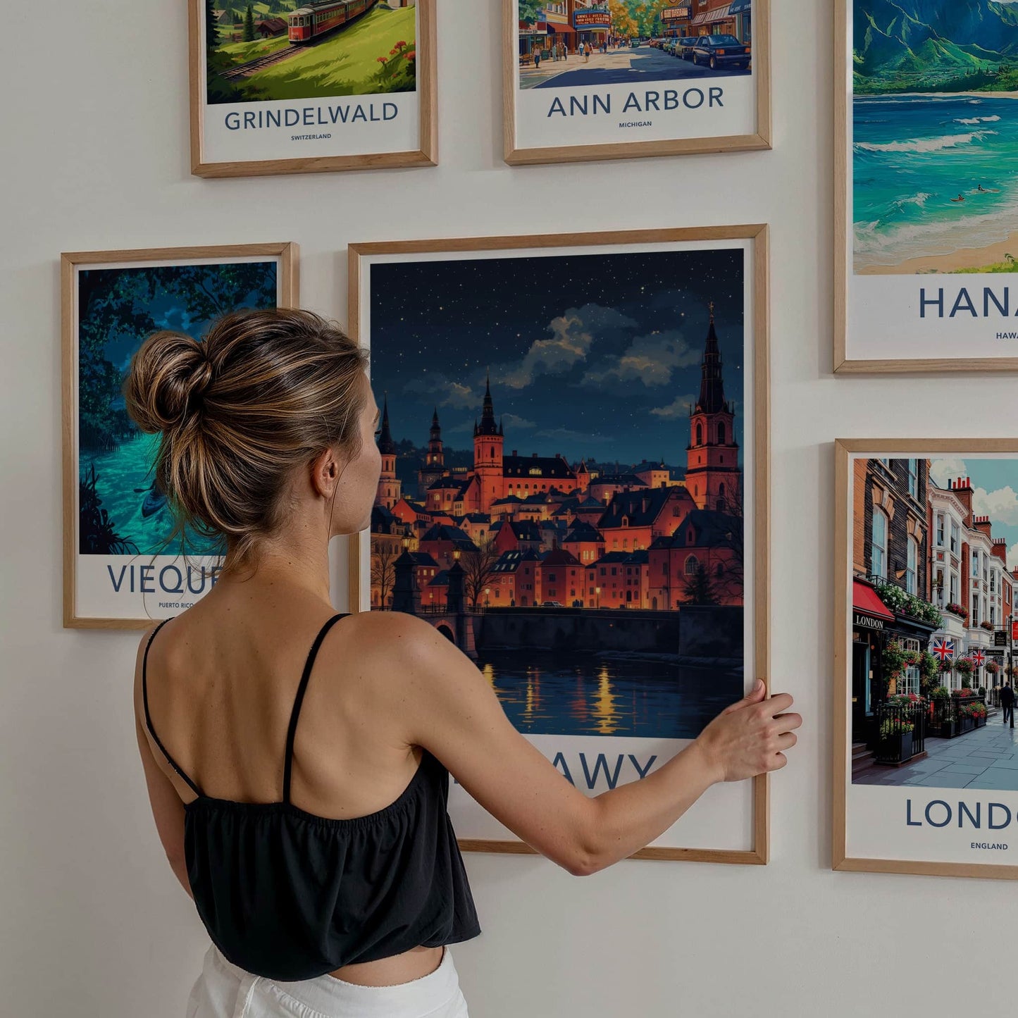 Kujawy Poster - Poland Travel Art - Illuminated Cityscape River Home Decor