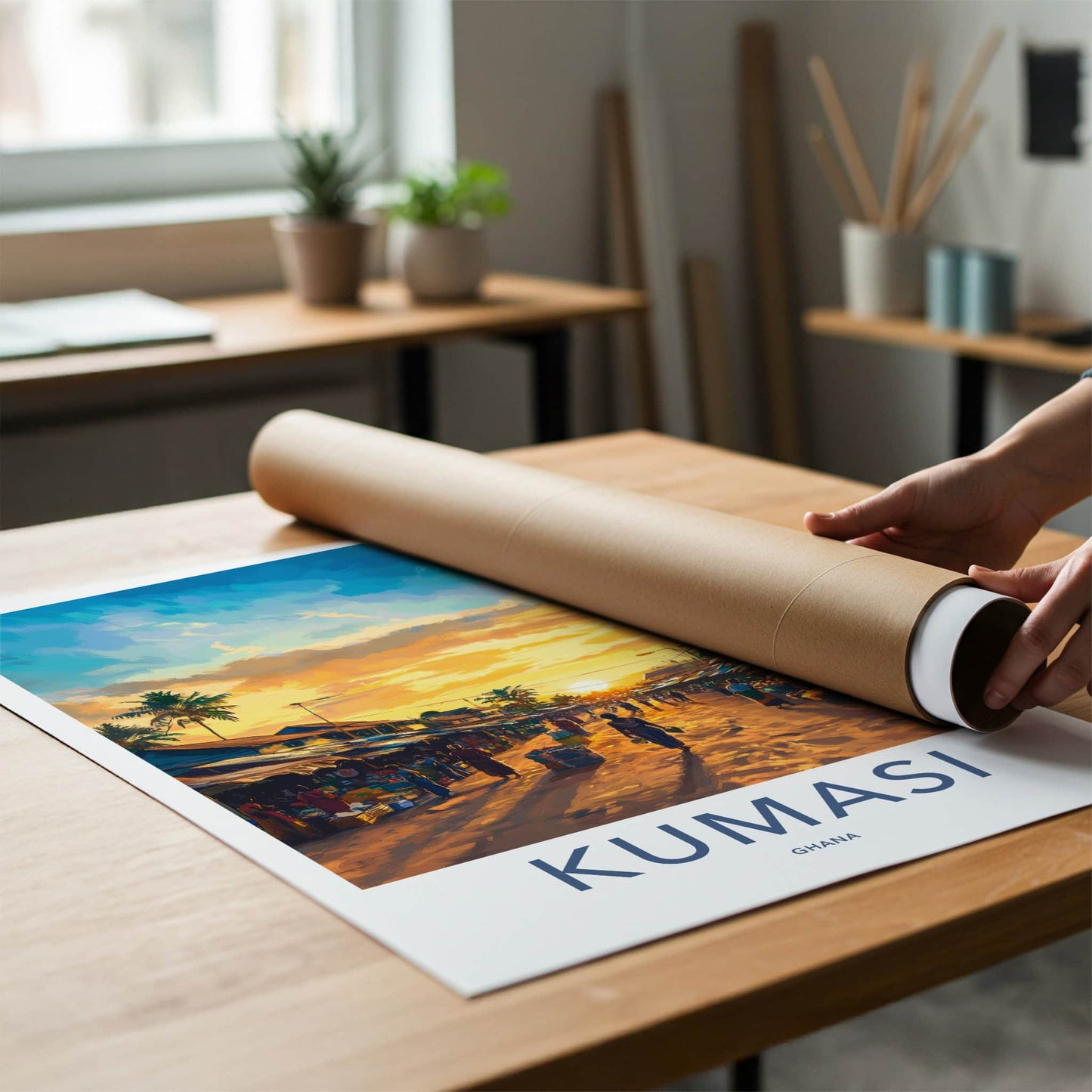 Kumasi Poster - Ghana Travel Art - Lively Street Sunset Home Decor