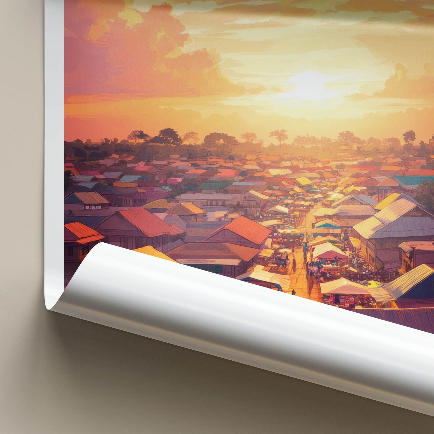 Kumasi Poster - Ghana Travel Art - Vibrant Market Sunset Home Decor