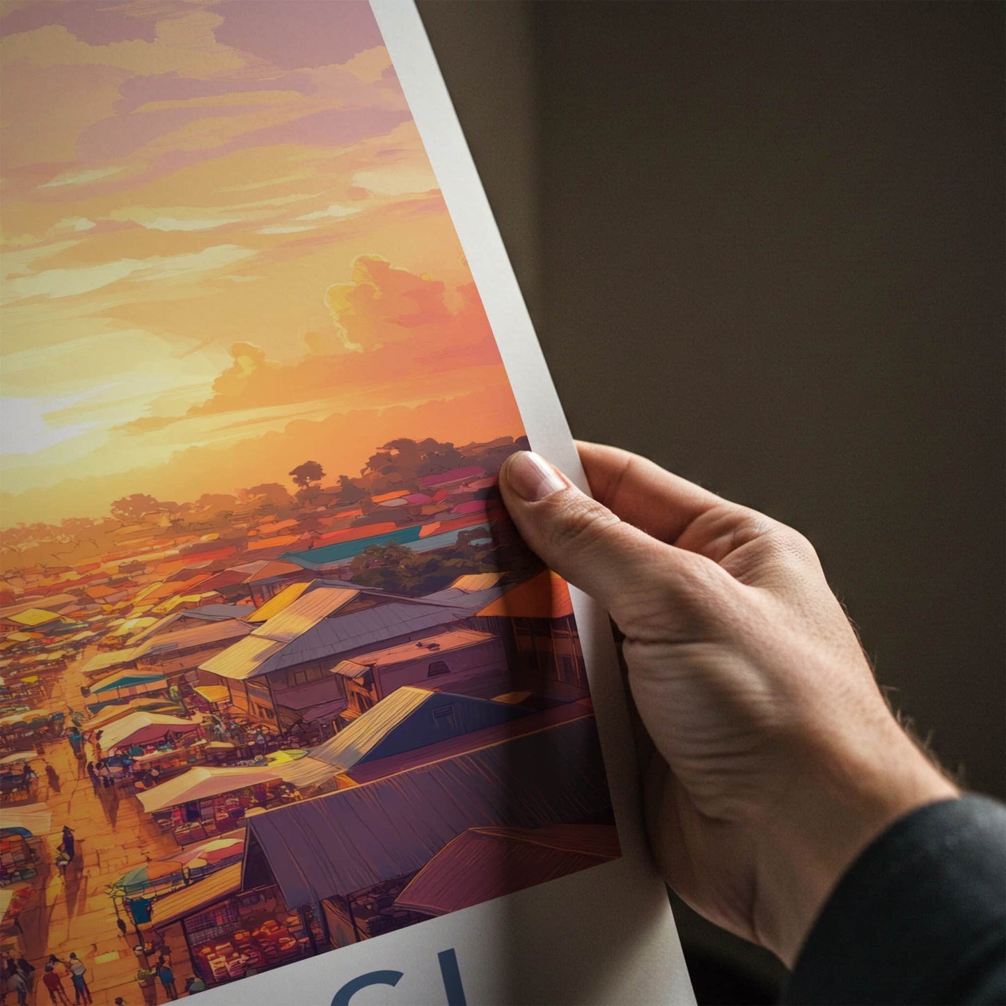 Kumasi Poster - Ghana Travel Art - Vibrant Market Sunset Home Decor