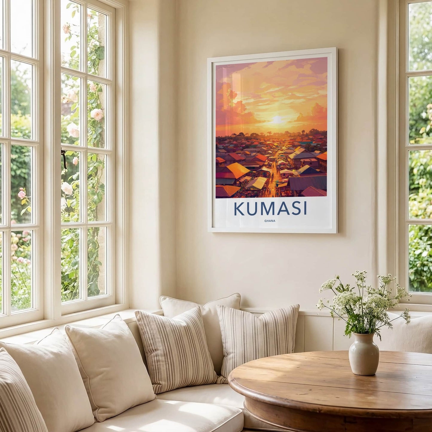 Kumasi Poster - Ghana Travel Art - Vibrant Market Sunset Home Decor