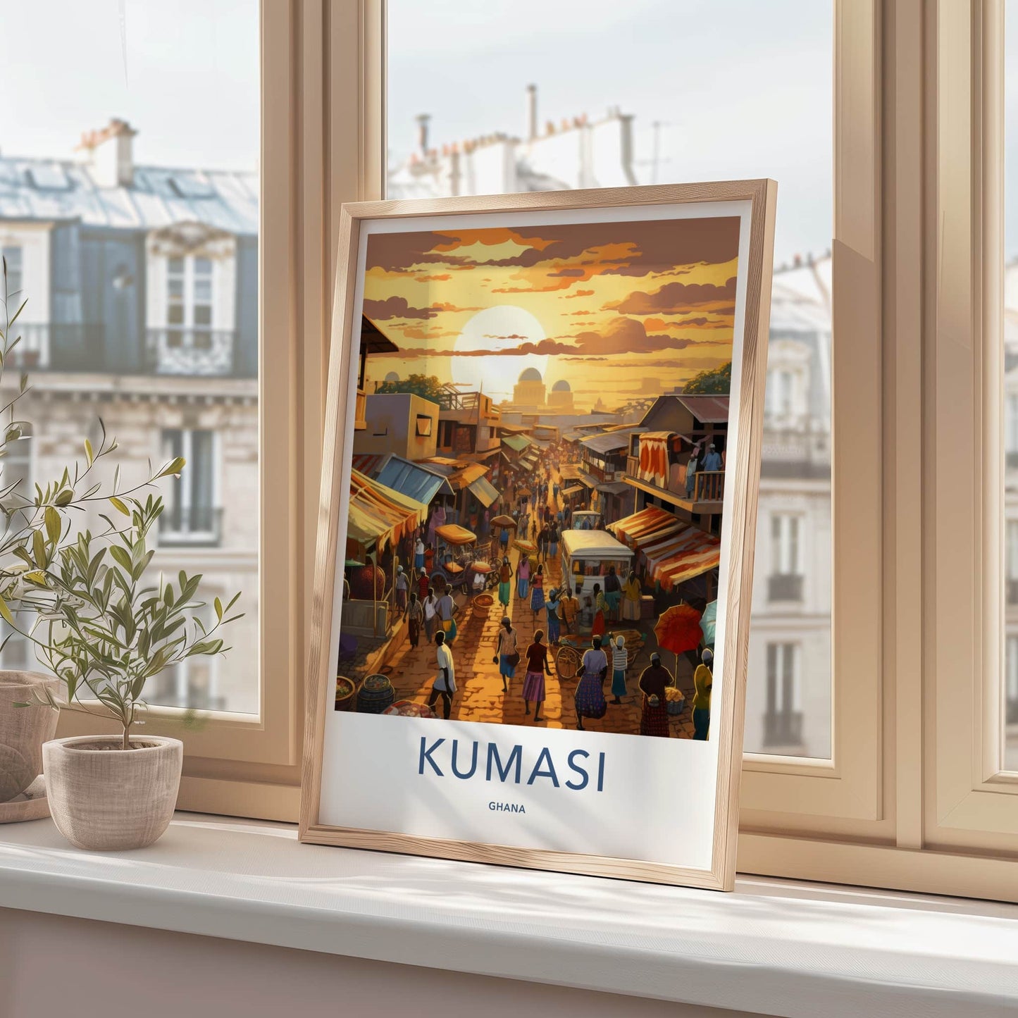 Kumasi Poster - Ghana Travel Print - Lively Street Market Lounge Decor