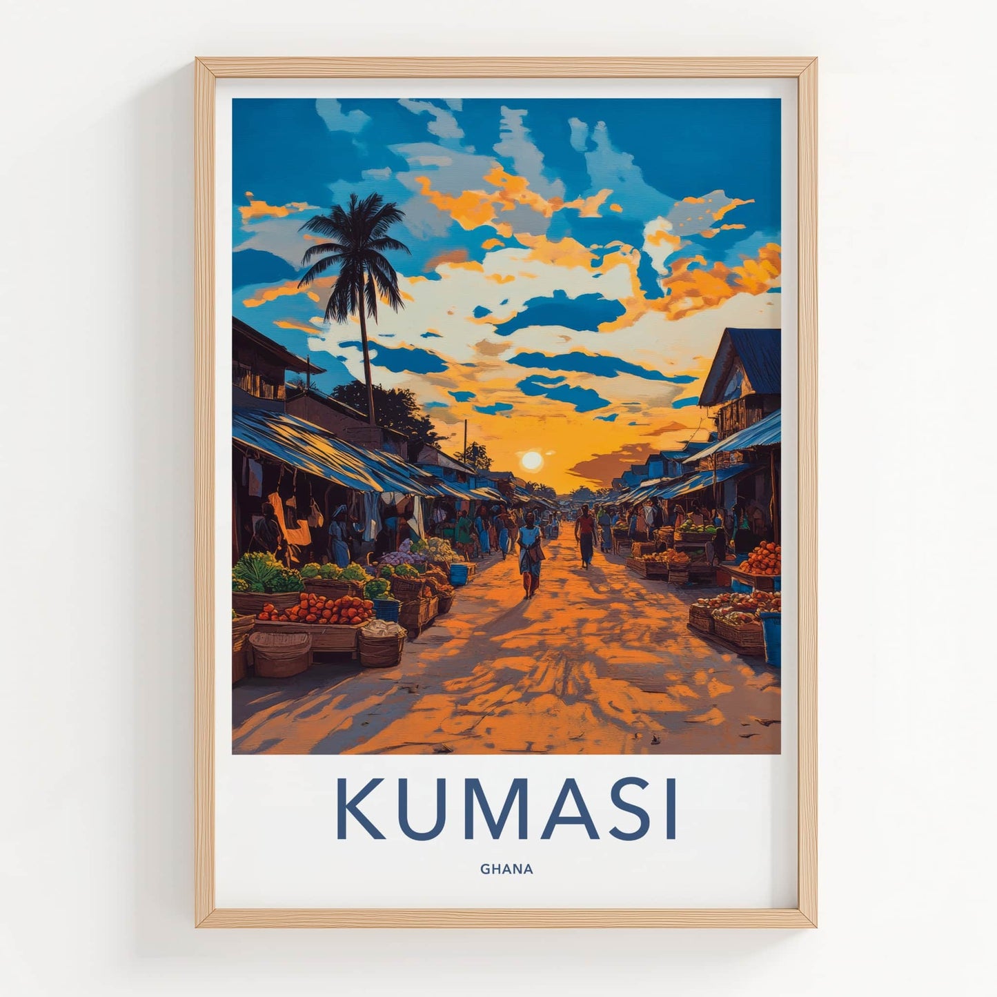Kumasi Poster - Ghana Wall Art - Vibrant Market Sunset Home Decor