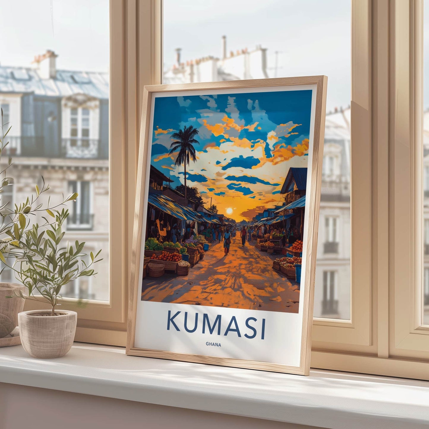 Kumasi Poster - Ghana Wall Art - Vibrant Market Sunset Home Decor