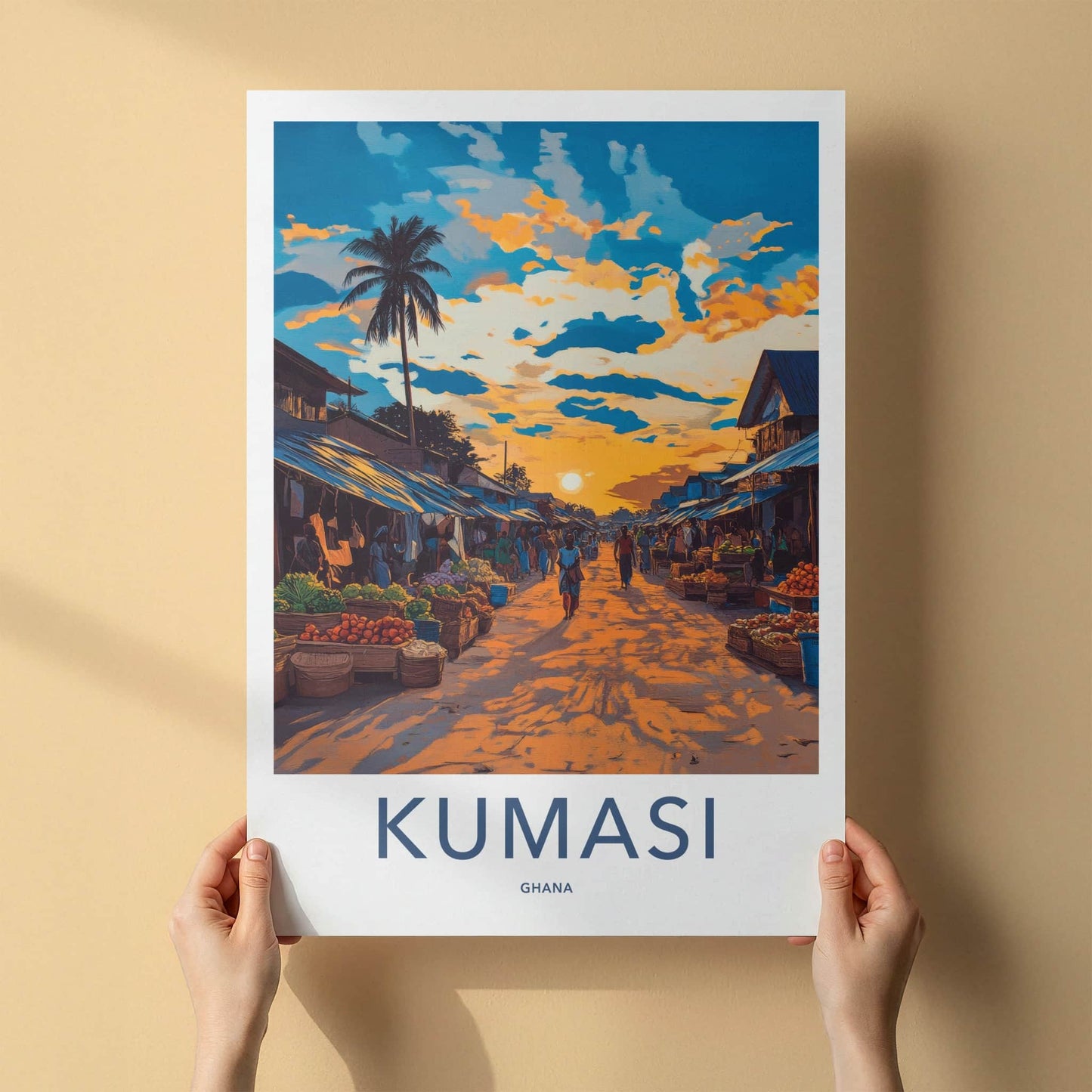 Kumasi Poster - Ghana Wall Art - Vibrant Market Sunset Home Decor
