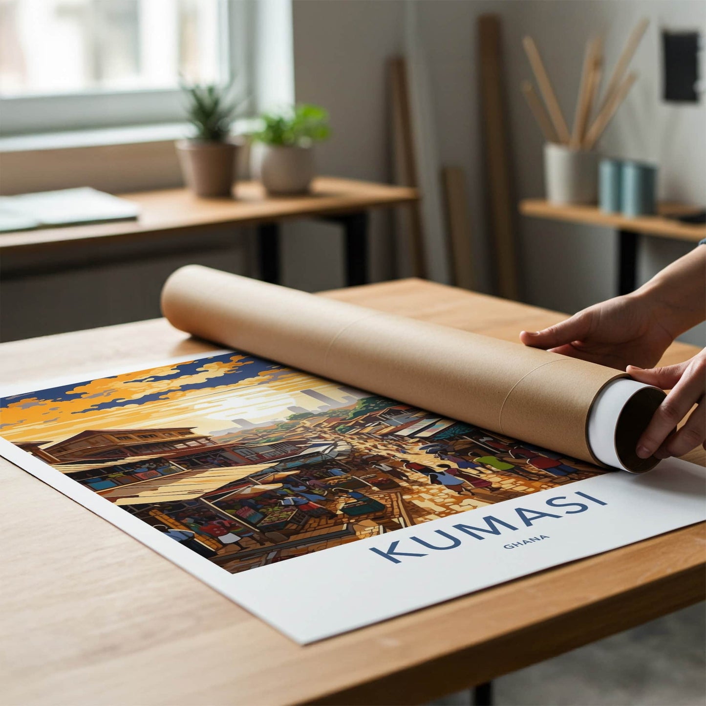 Kumasi Poster - Ghana Wall Art - Vibrant Street Market Home Decor