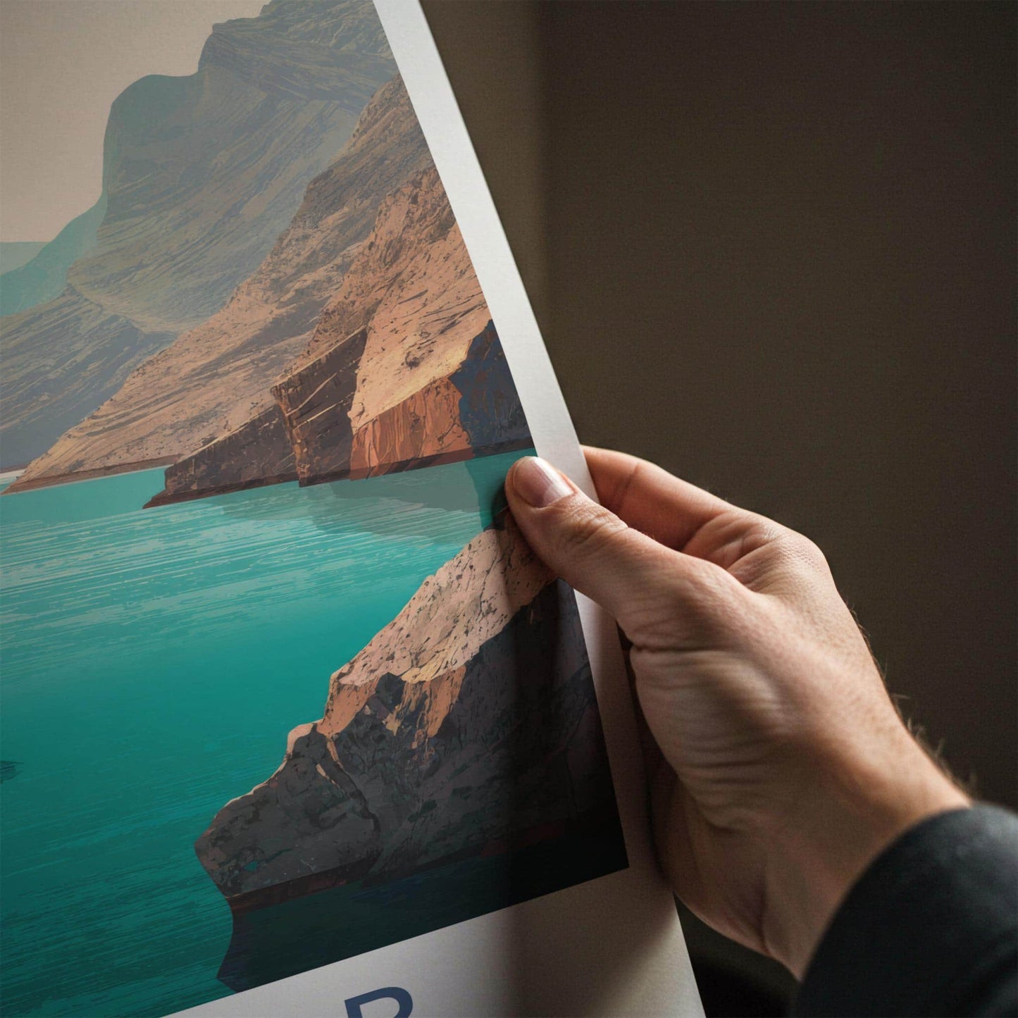 Kumzar Poster - Oman Travel Art - Turquoise Water Cliffs Home Decor