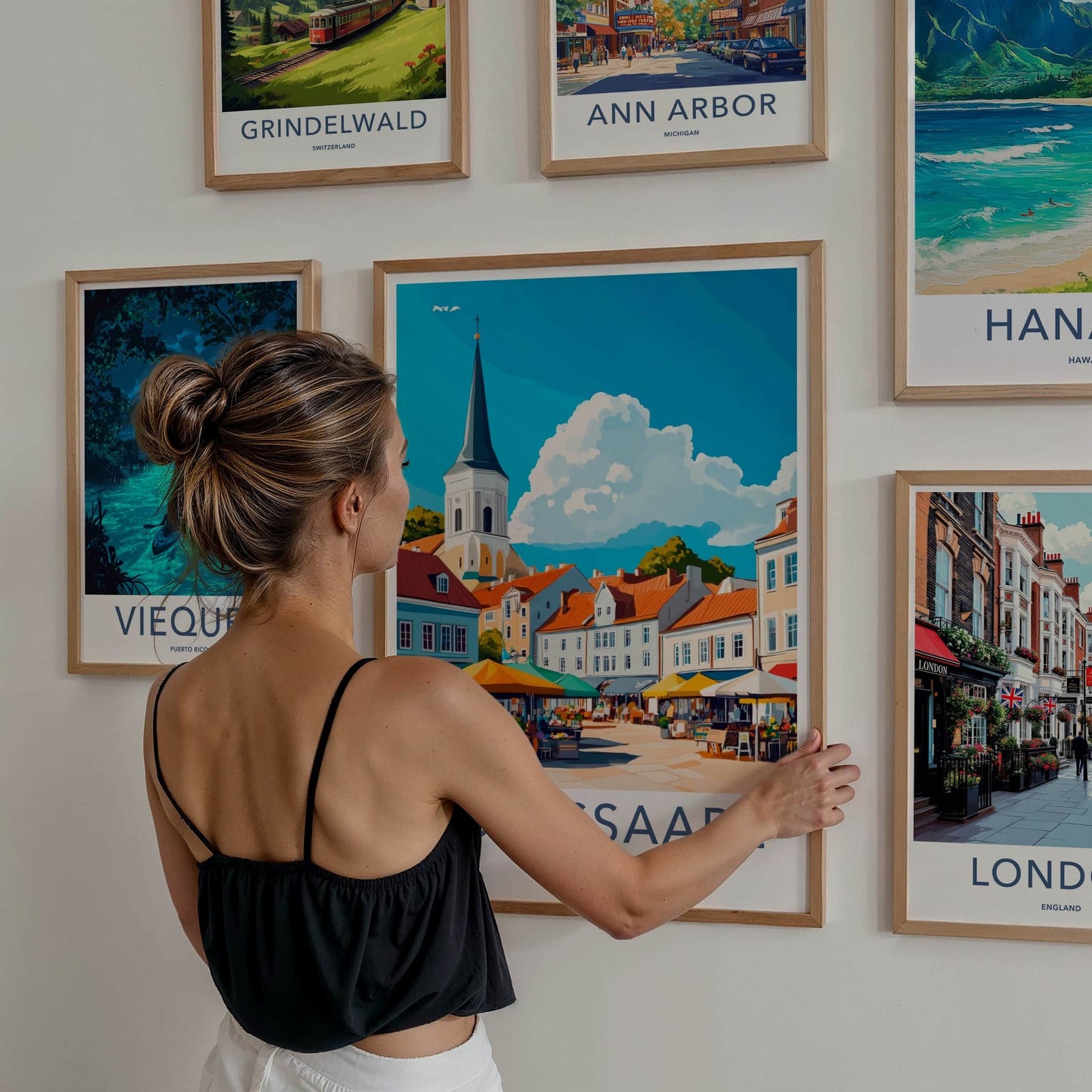 Kuressaare Poster - Estonia Travel Art - Lively town market Home Decor