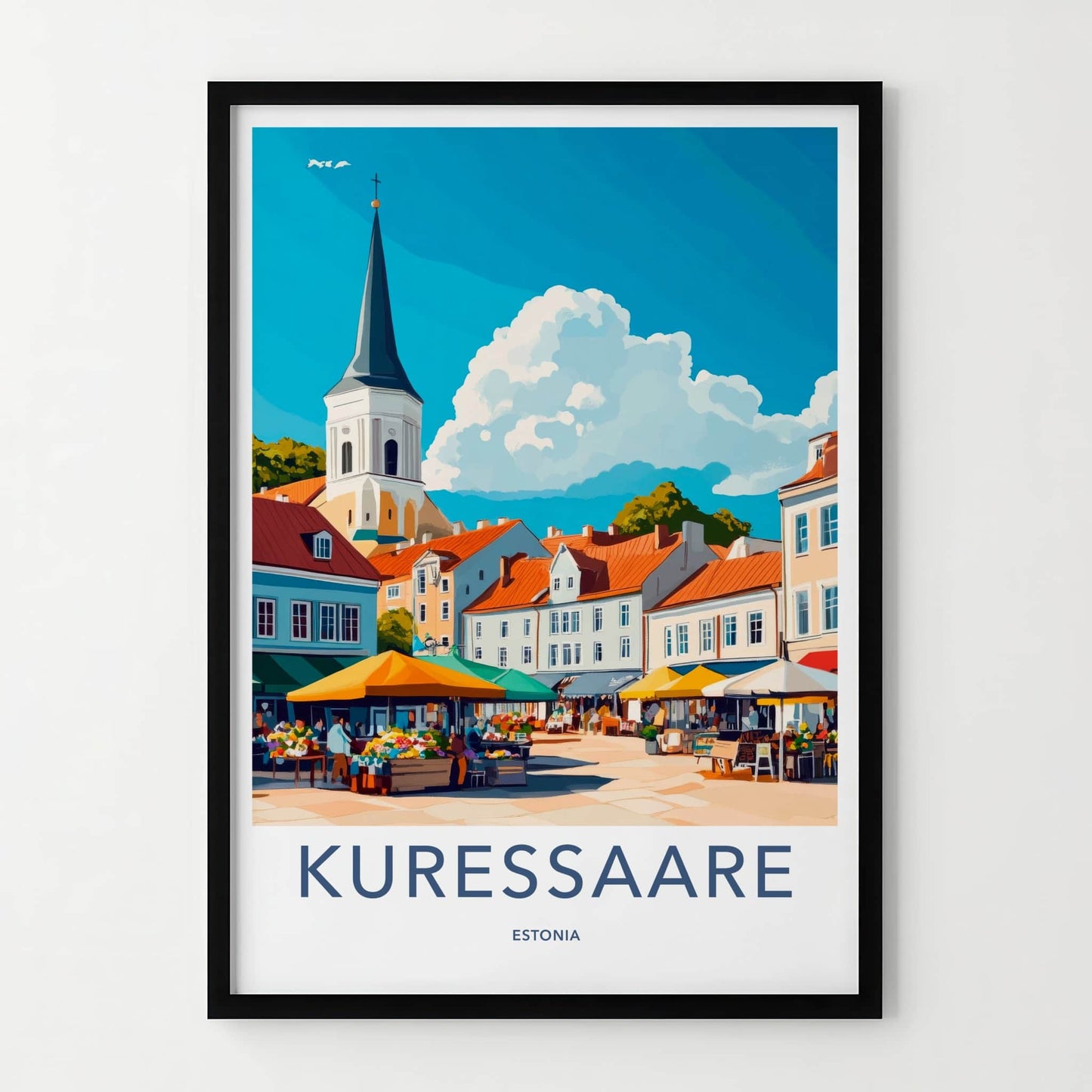 Kuressaare Poster - Estonia Travel Art - Lively town market Home Decor