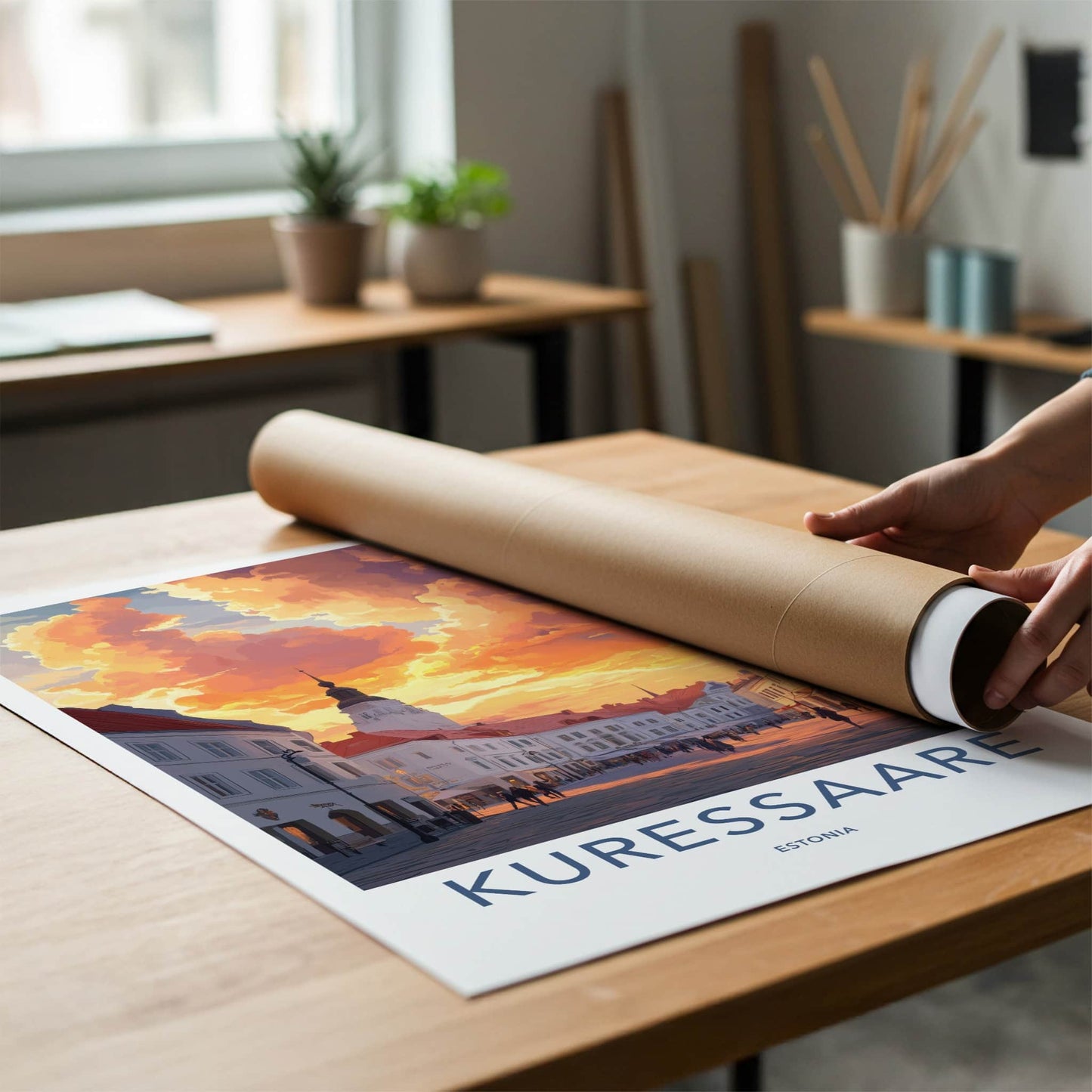 Kuressaare Poster - Estonia Travel Art - Vibrant Sunset Square Home Decor